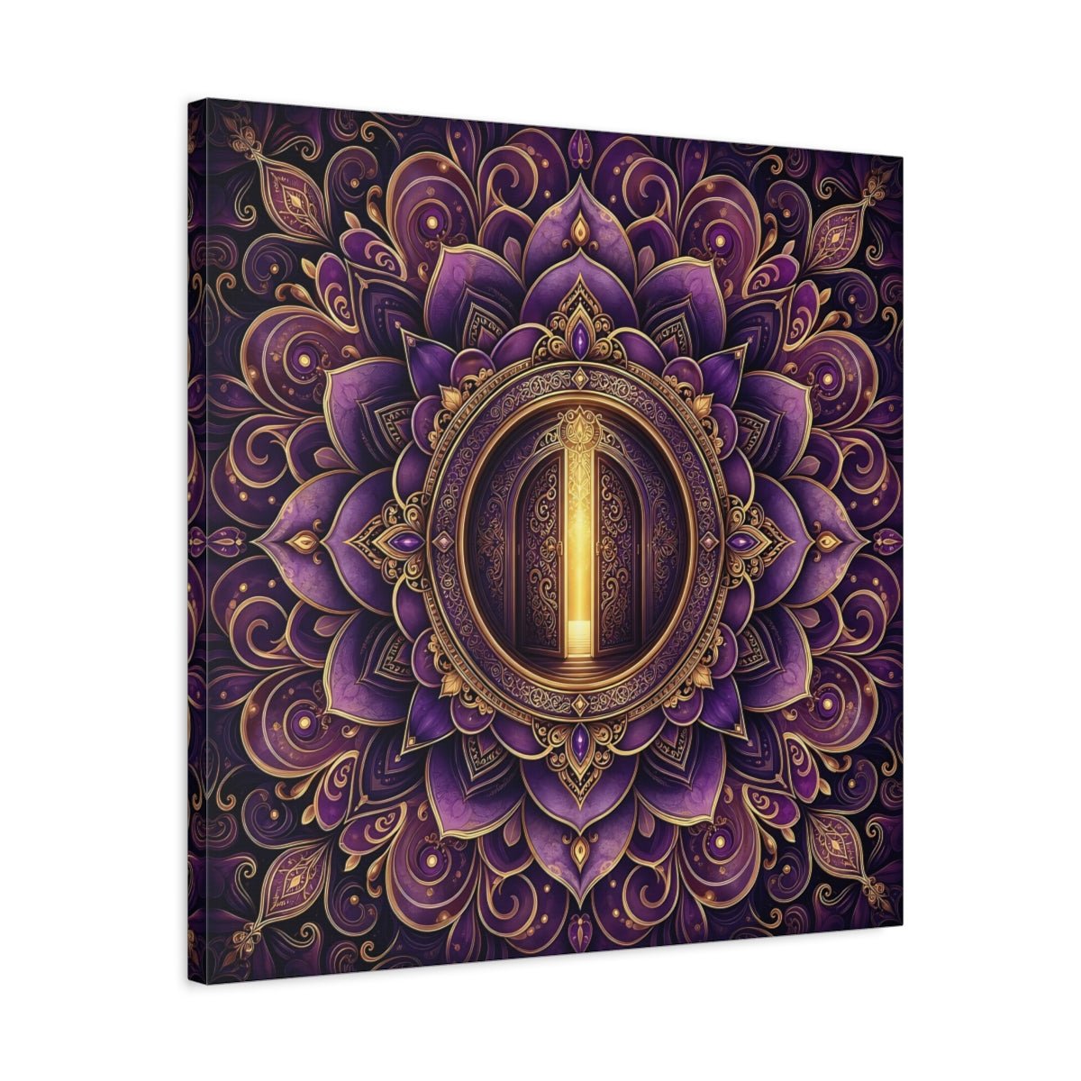 Abstract Mandala Door Purple Gold Canvas Print Wall Art – Ornate Living Room, Above Console Table - YesArtYes