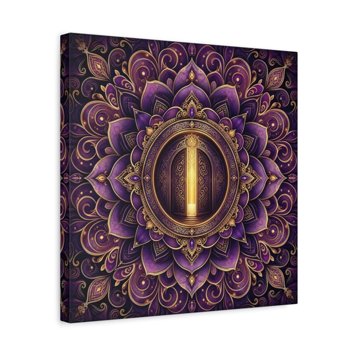 Abstract Mandala Door Purple Gold Canvas Print Wall Art – Ornate Living Room, Above Console Table - YesArtYes