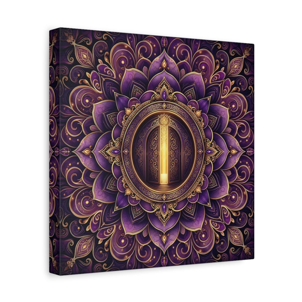 Abstract Mandala Door Purple Gold Canvas Print Wall Art – Ornate Living Room, Above Console Table - YesArtYes
