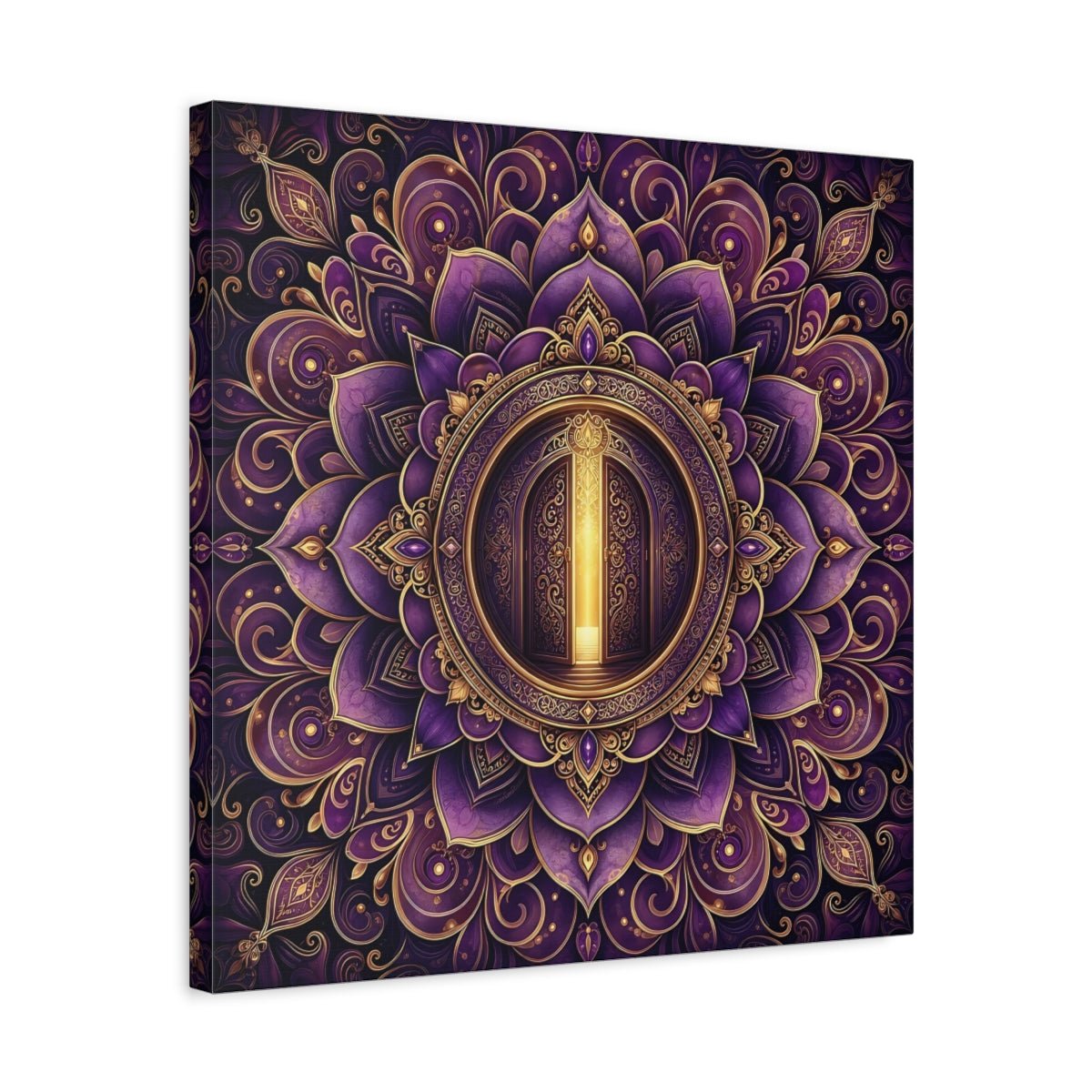 Abstract Mandala Door Purple Gold Canvas Print Wall Art – Ornate Living Room, Above Console Table - YesArtYes