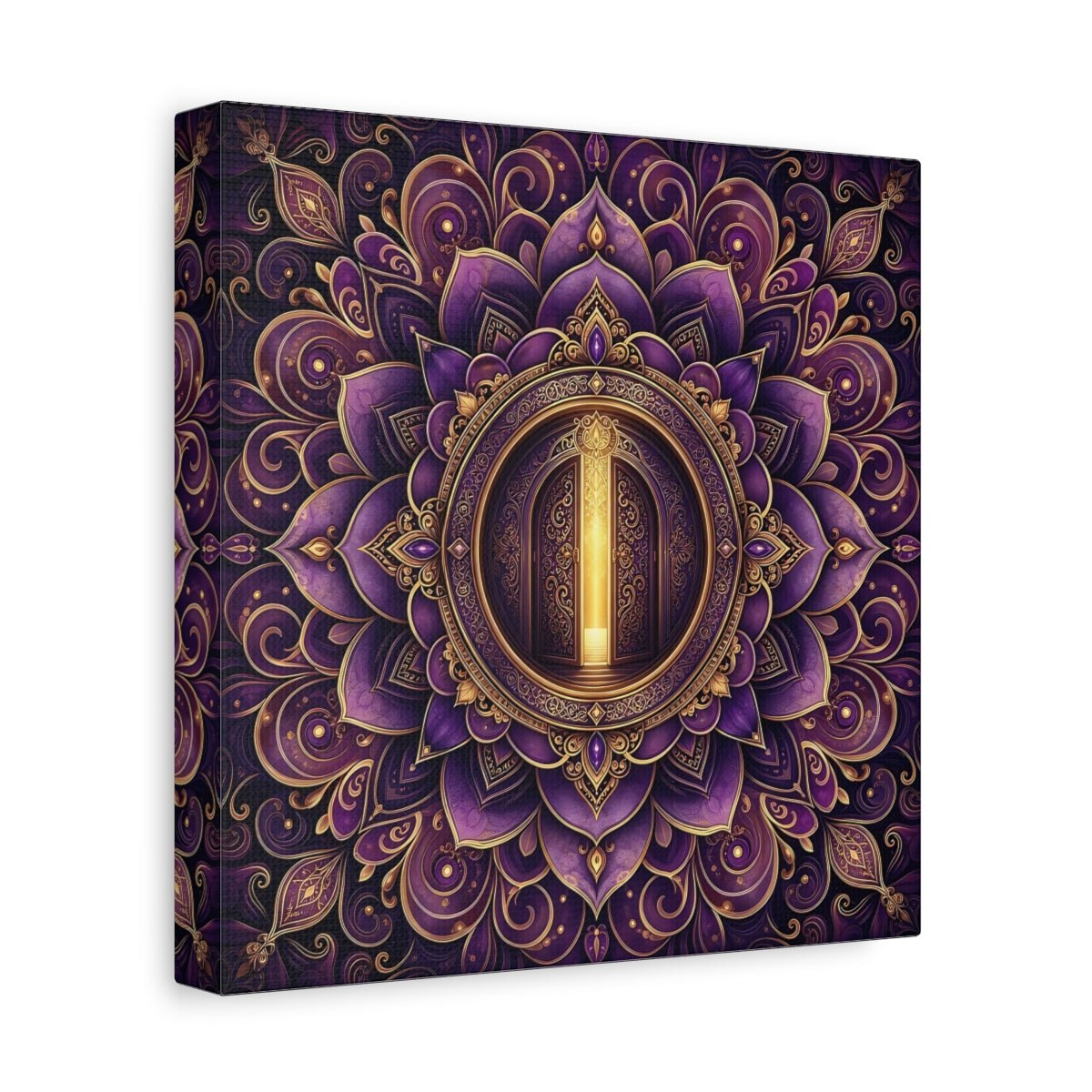 Abstract Mandala Door Purple Gold Canvas Print Wall Art – Ornate Living Room, Above Console Table - YesArtYes