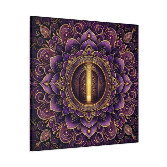 Abstract Mandala Door Purple Gold Canvas Print Wall Art – Ornate Living Room, Above Console Table - YesArtYes
