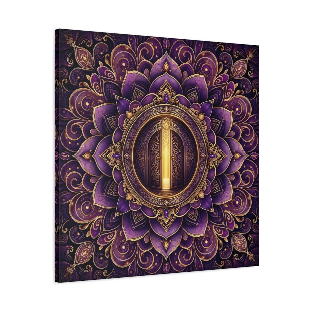 Abstract Mandala Door Purple Gold Canvas Print Wall Art – Ornate Living Room, Above Console Table - YesArtYes