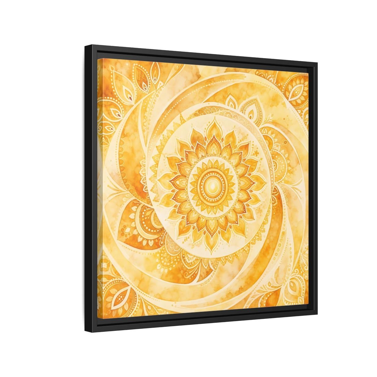 Abstract Mandala Golden Yellow Framed Canvas Print – Living Room, Above Couch - YesArtYes