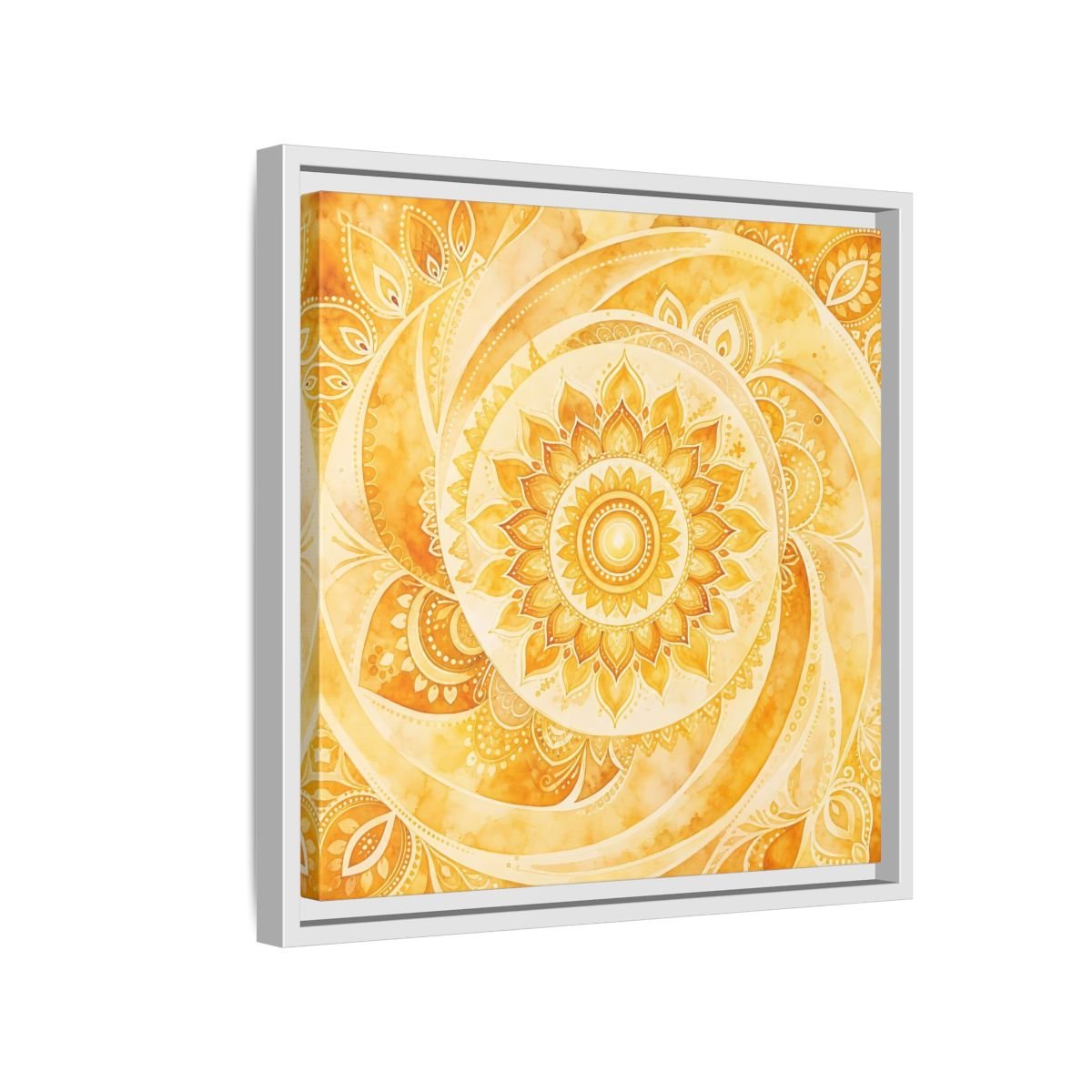 Abstract Mandala Golden Yellow Framed Canvas Print – Living Room, Above Couch - YesArtYes