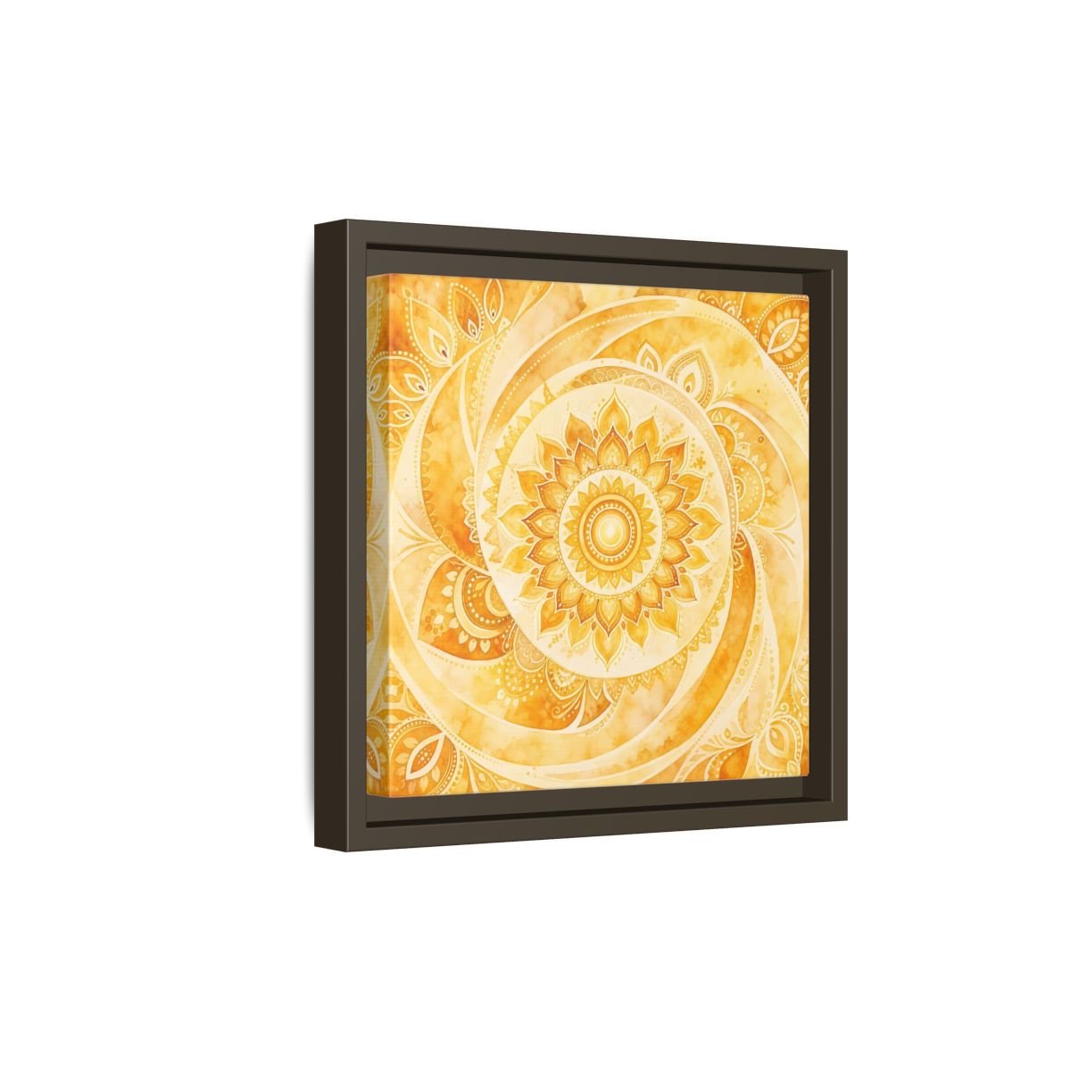 Abstract Mandala Golden Yellow Framed Canvas Print – Living Room, Above Couch - YesArtYes