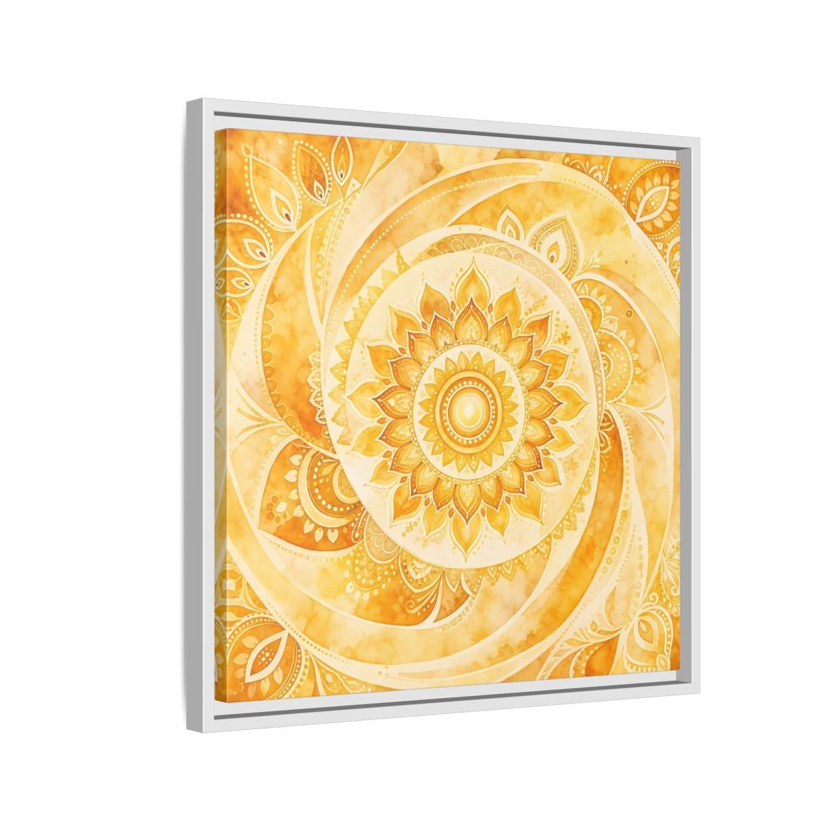 Abstract Mandala Golden Yellow Framed Canvas Print – Living Room, Above Couch - YesArtYes
