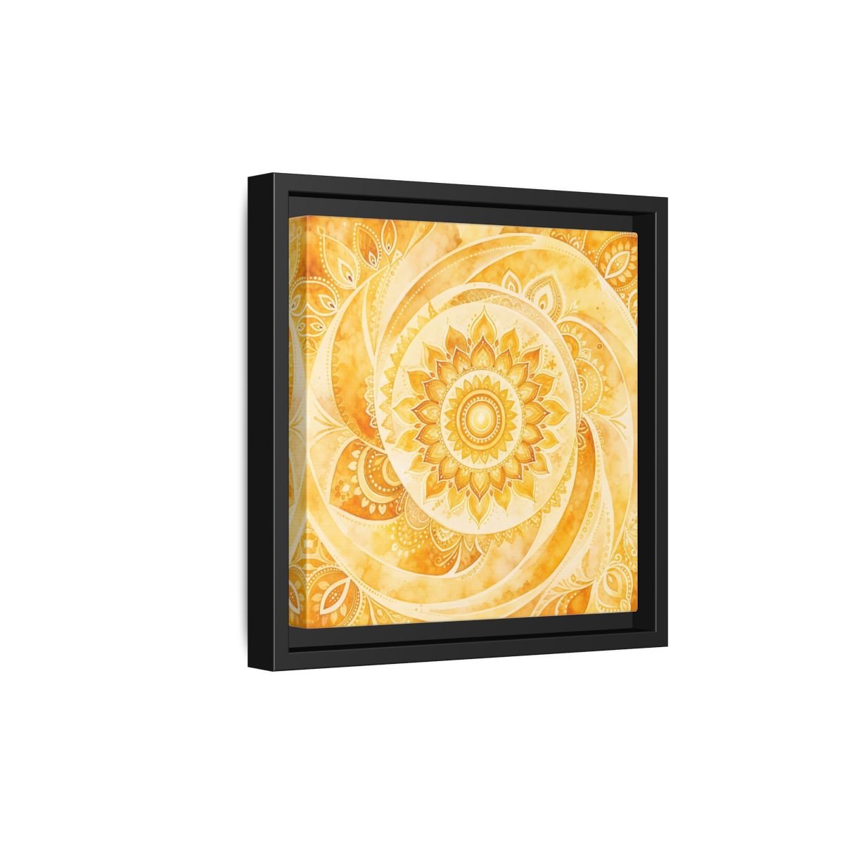 Abstract Mandala Golden Yellow Framed Canvas Print – Living Room, Above Couch - YesArtYes