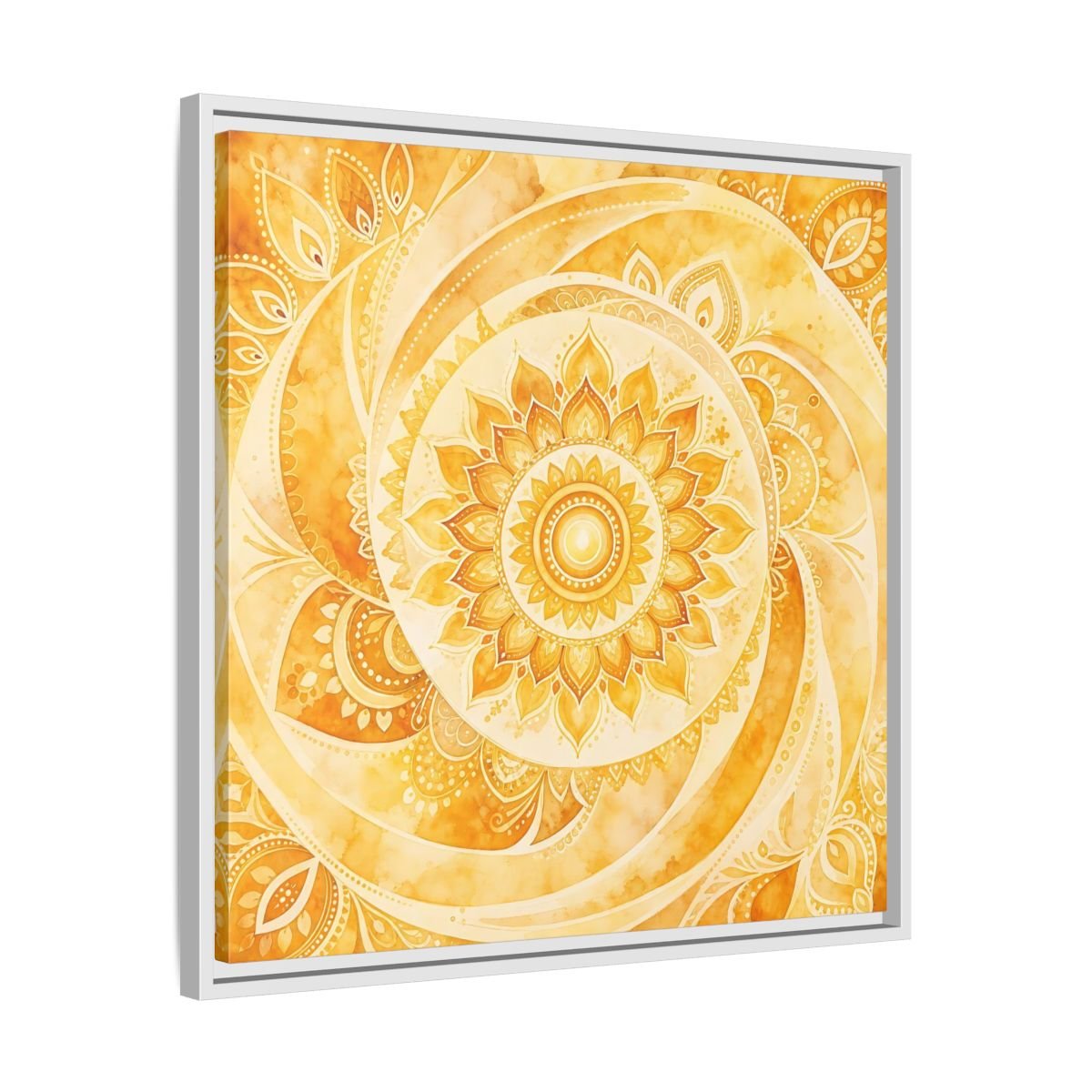 Abstract Mandala Golden Yellow Framed Canvas Print – Living Room, Above Couch - YesArtYes