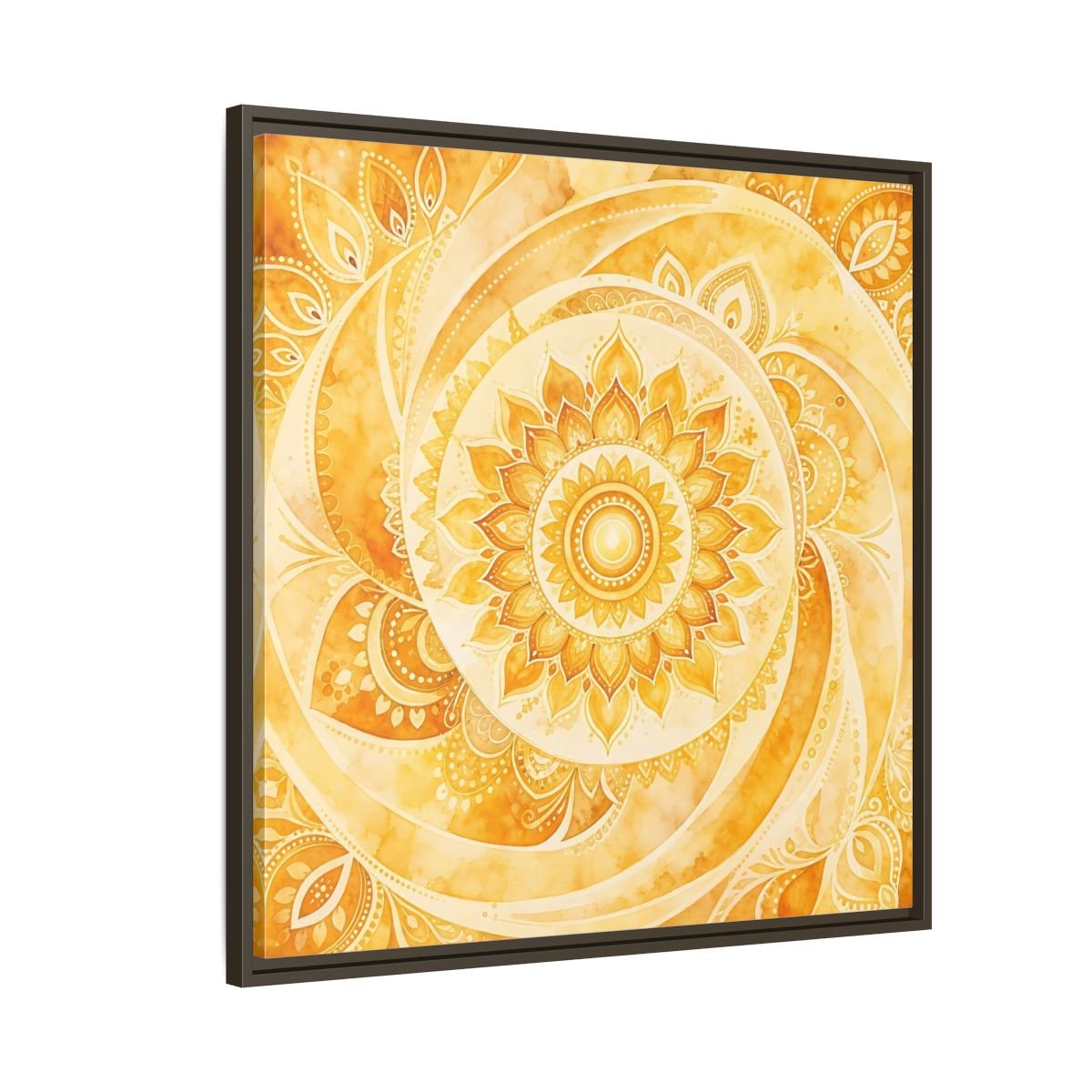 Abstract Mandala Golden Yellow Framed Canvas Print – Living Room, Above Couch - YesArtYes