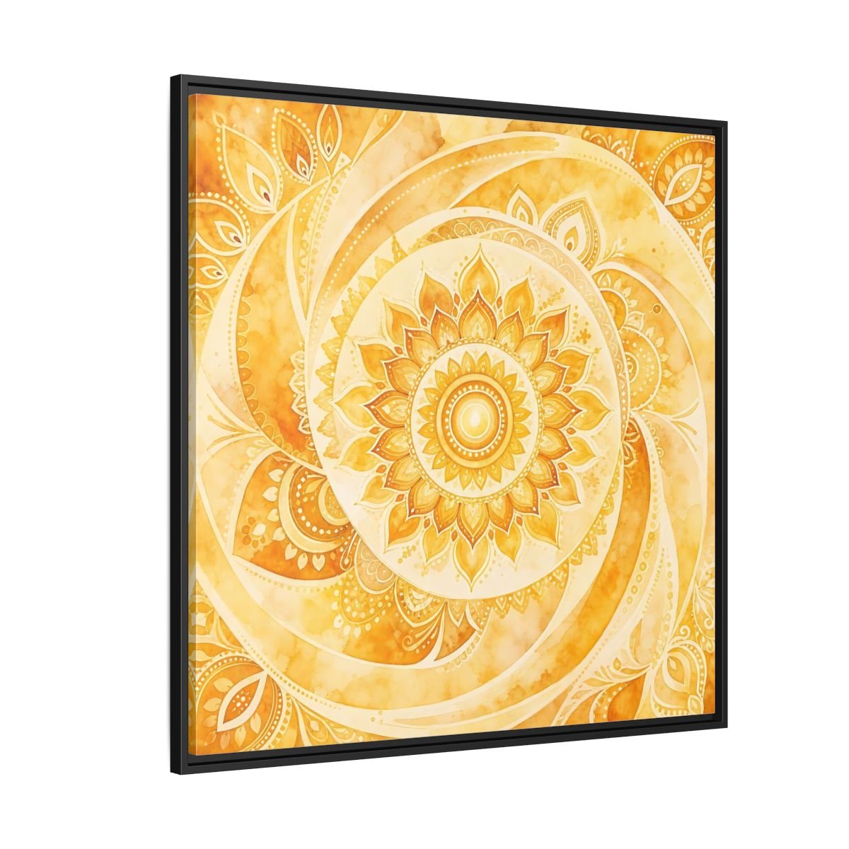 Abstract Mandala Golden Yellow Framed Canvas Print – Living Room, Above Couch - YesArtYes