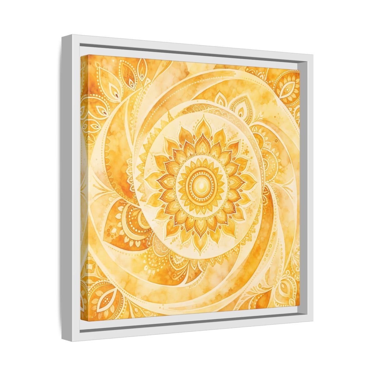 Abstract Mandala Golden Yellow Framed Canvas Print – Living Room, Above Couch - YesArtYes