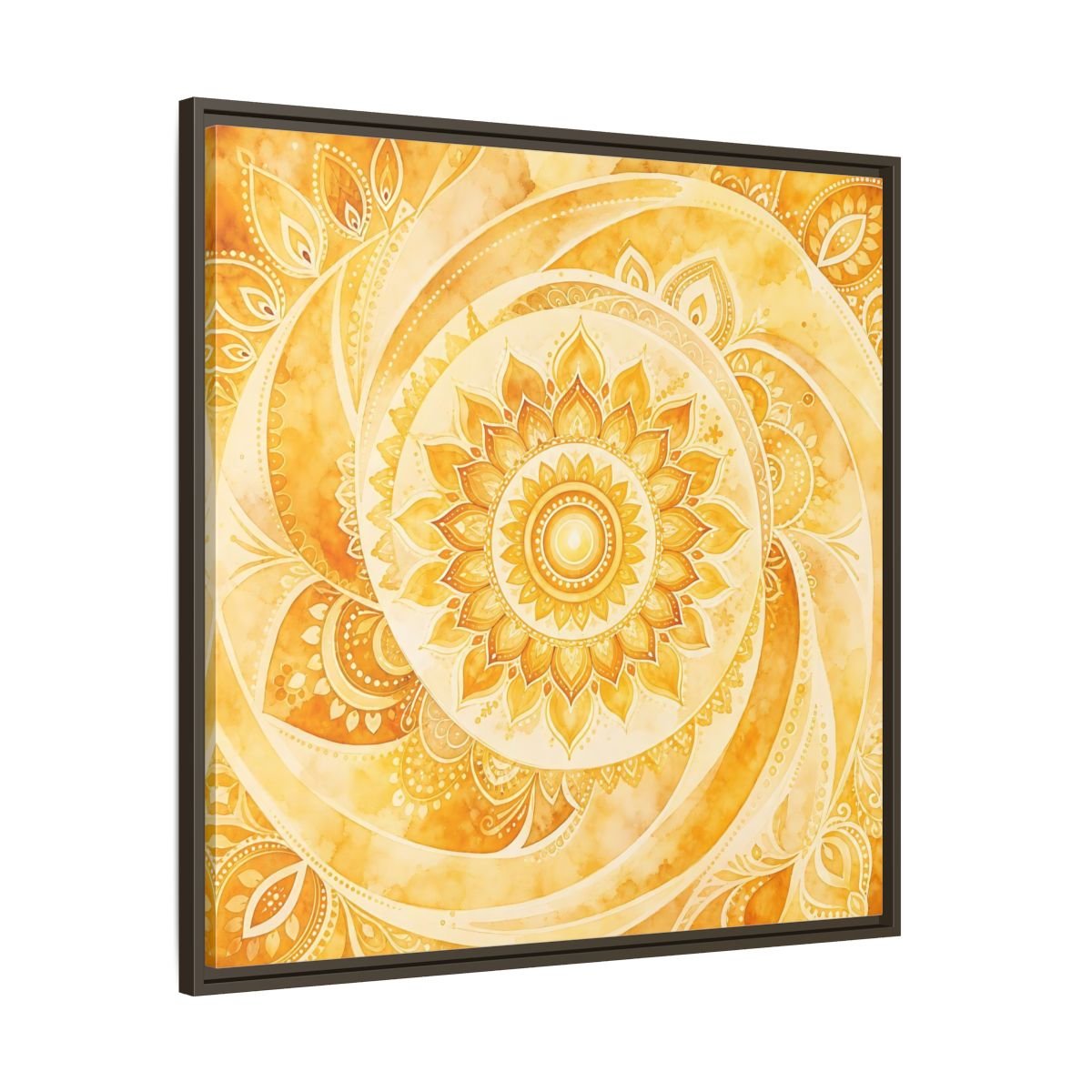 Abstract Mandala Golden Yellow Framed Canvas Print – Living Room, Above Couch - YesArtYes