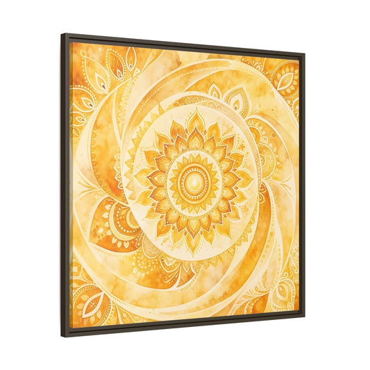 Abstract Mandala Golden Yellow Framed Canvas Print – Living Room, Above Couch - YesArtYes