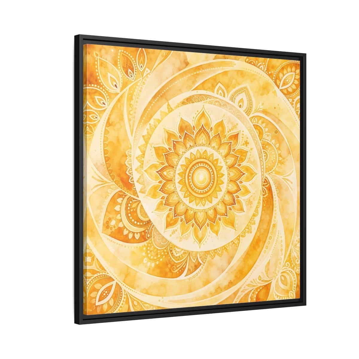 Abstract Mandala Golden Yellow Framed Canvas Print – Living Room, Above Couch - YesArtYes