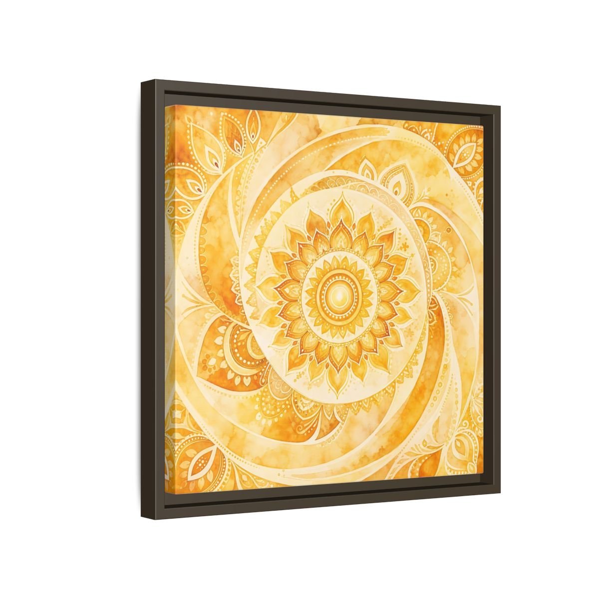 Abstract Mandala Golden Yellow Framed Canvas Print – Living Room, Above Couch - YesArtYes