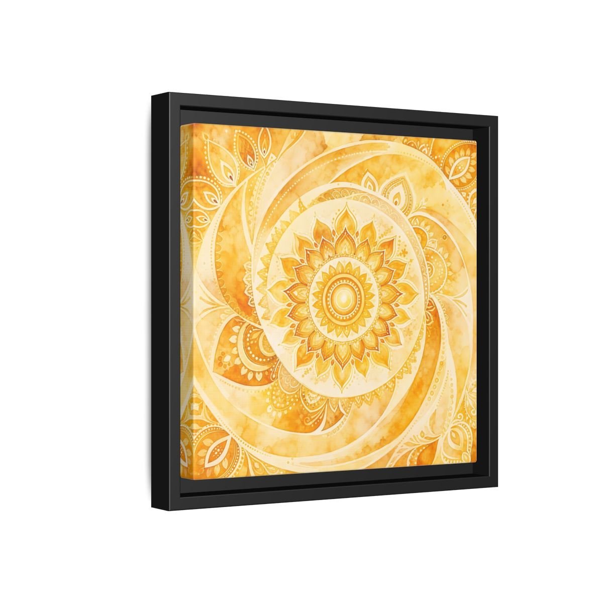 Abstract Mandala Golden Yellow Framed Canvas Print – Living Room, Above Couch - YesArtYes