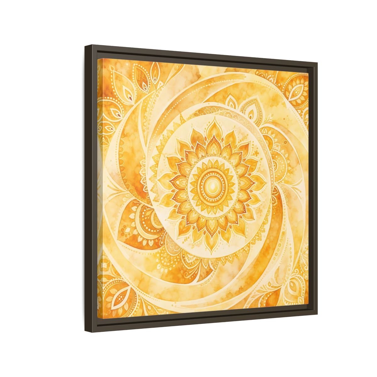 Abstract Mandala Golden Yellow Framed Canvas Print – Living Room, Above Couch - YesArtYes