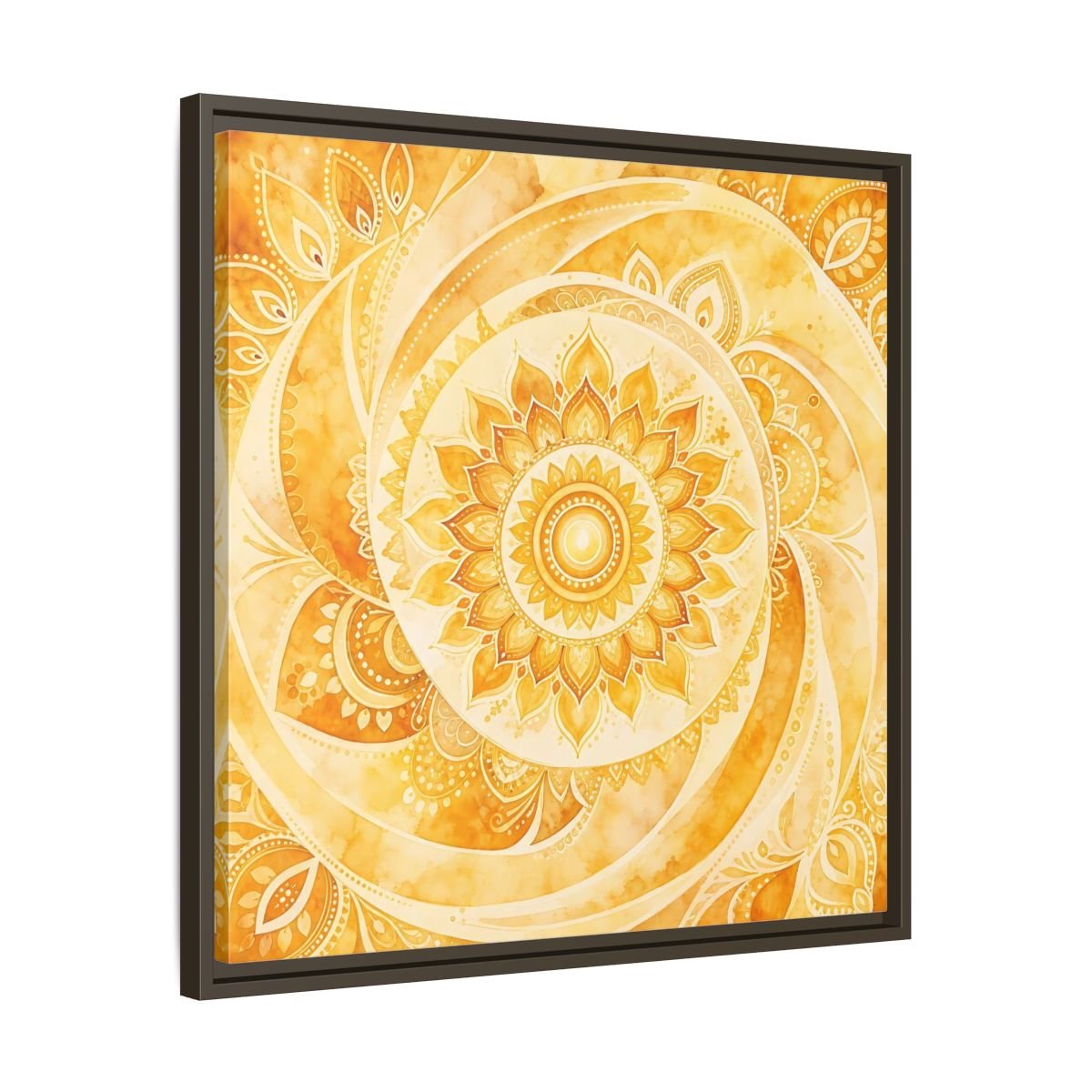 Abstract Mandala Golden Yellow Framed Canvas Print – Living Room, Above Couch - YesArtYes