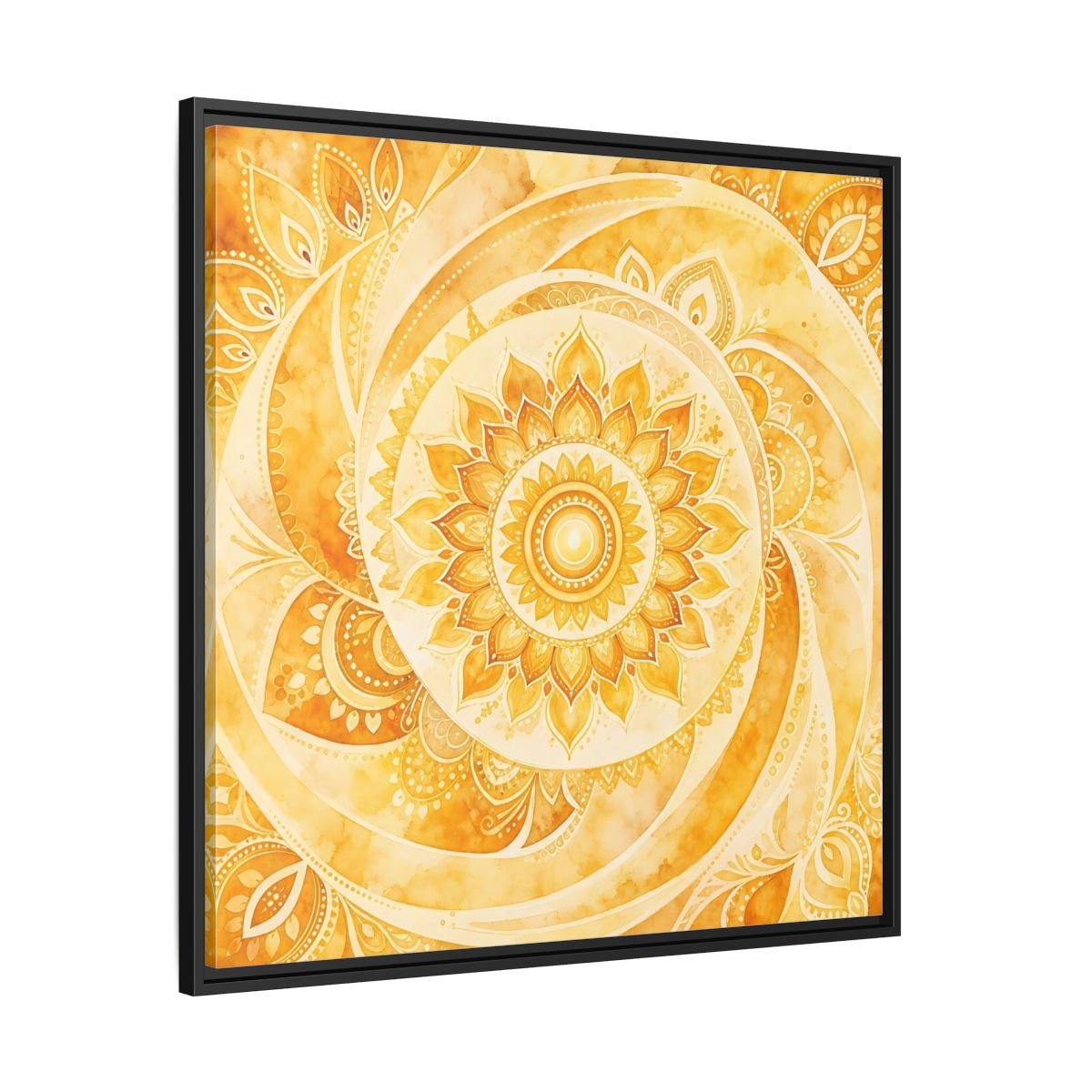 Abstract Mandala Golden Yellow Framed Canvas Print – Living Room, Above Couch - YesArtYes