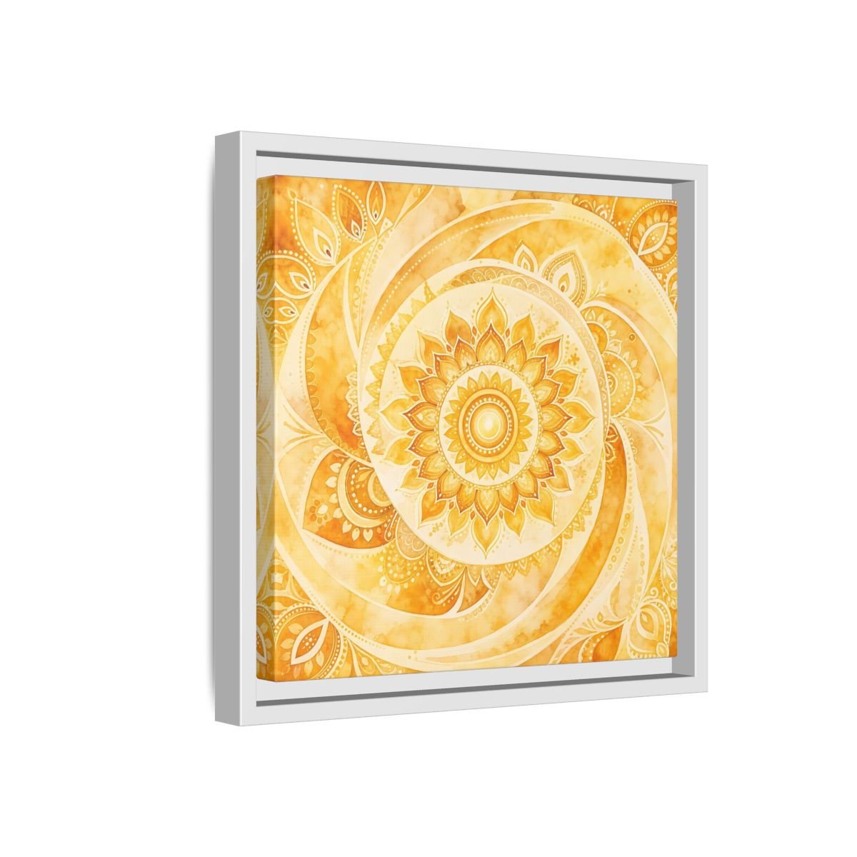 Abstract Mandala Golden Yellow Framed Canvas Print – Living Room, Above Couch - YesArtYes