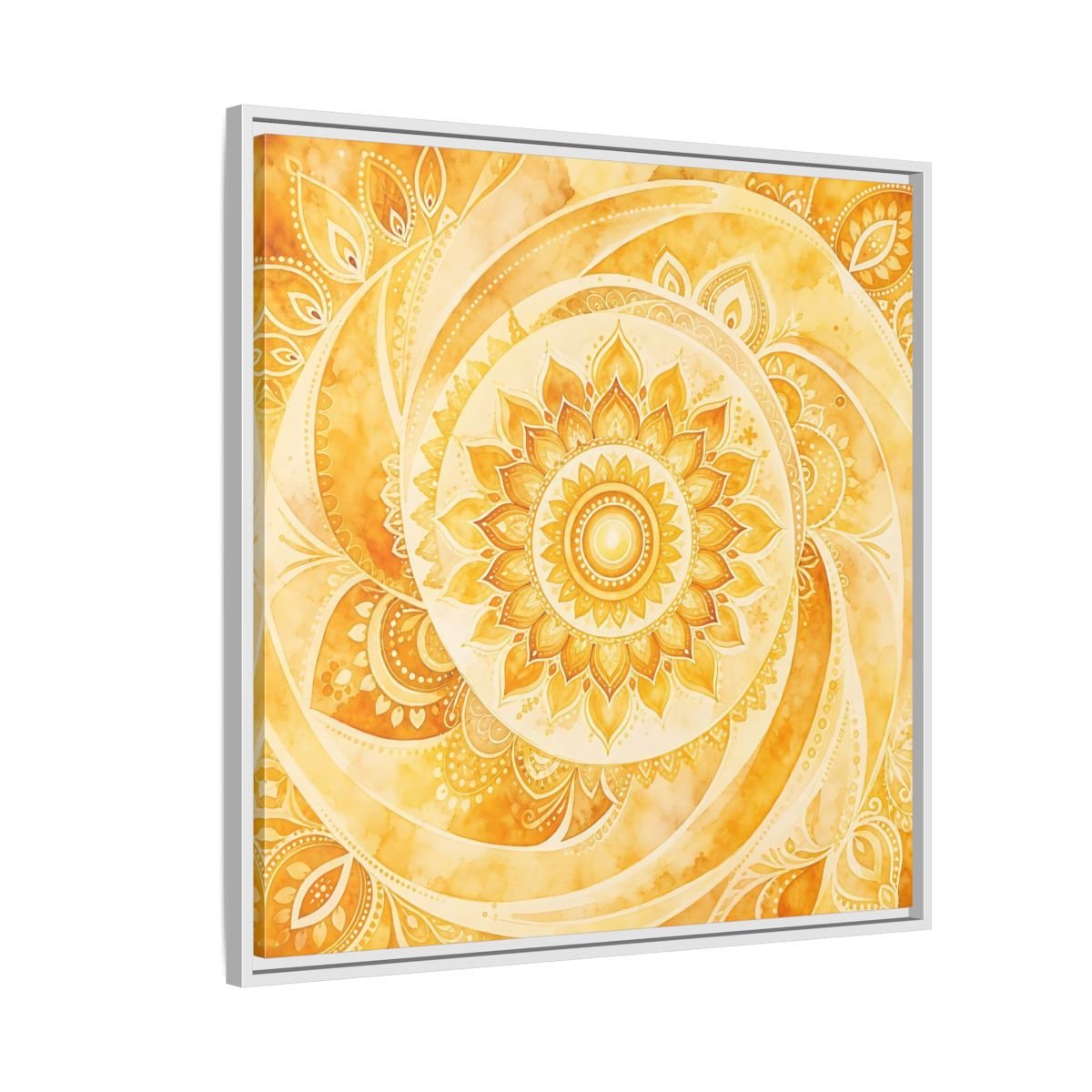 Abstract Mandala Golden Yellow Framed Canvas Print – Living Room, Above Couch - YesArtYes