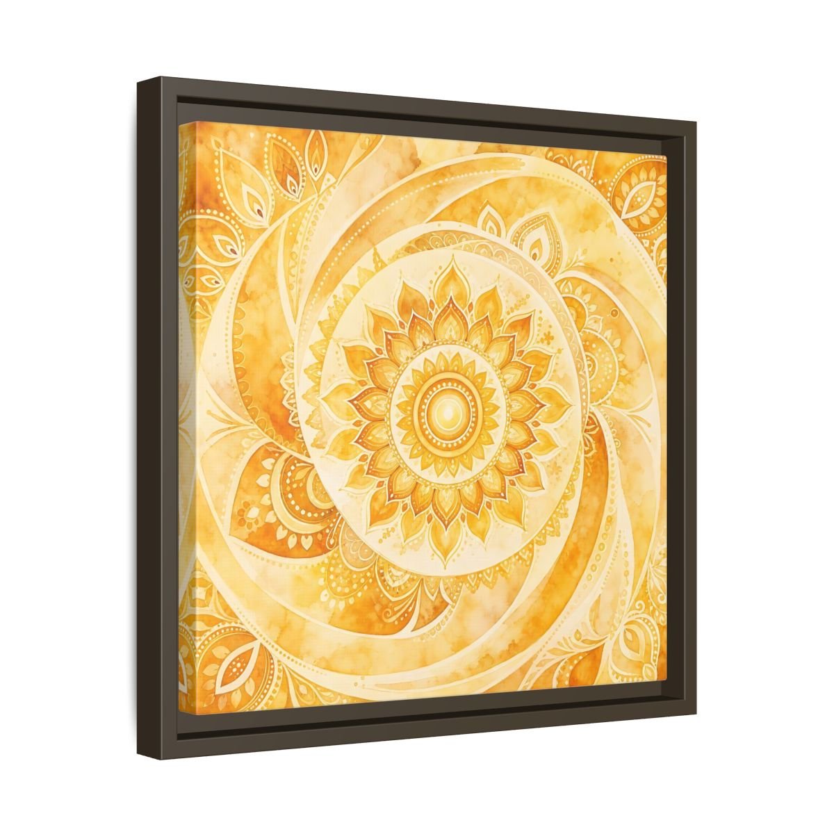 Abstract Mandala Golden Yellow Framed Canvas Print – Living Room, Above Couch - YesArtYes