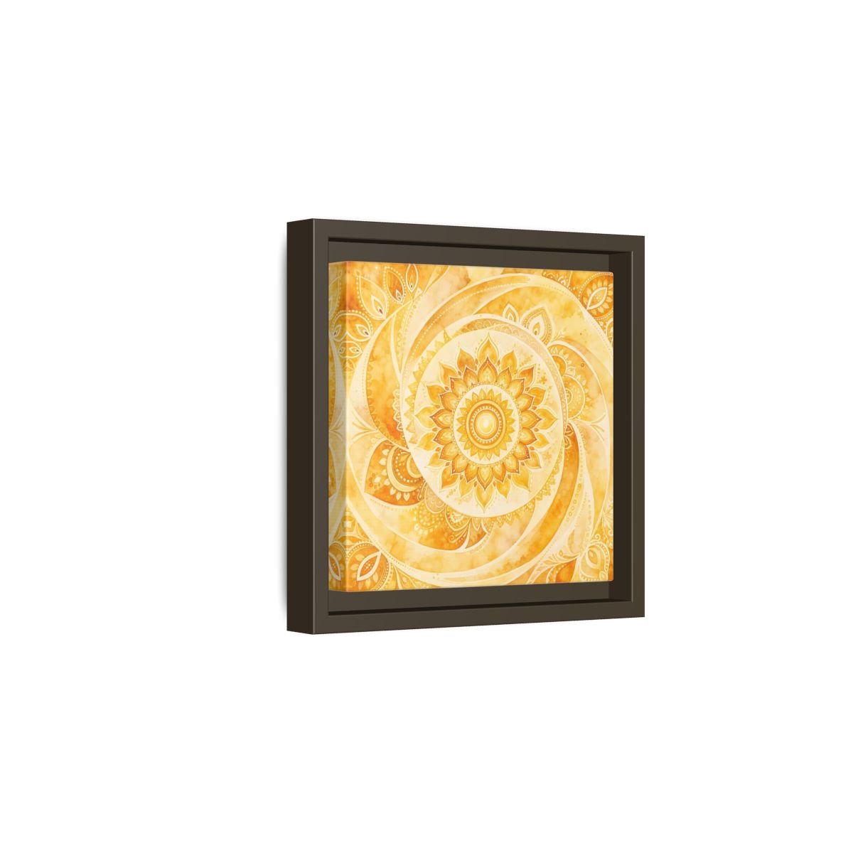 Abstract Mandala Golden Yellow Framed Canvas Print – Living Room, Above Couch - YesArtYes