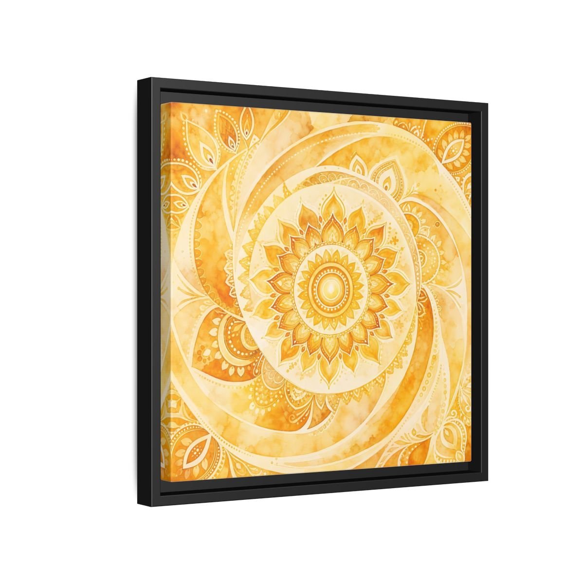 Abstract Mandala Golden Yellow Framed Canvas Print – Living Room, Above Couch - YesArtYes