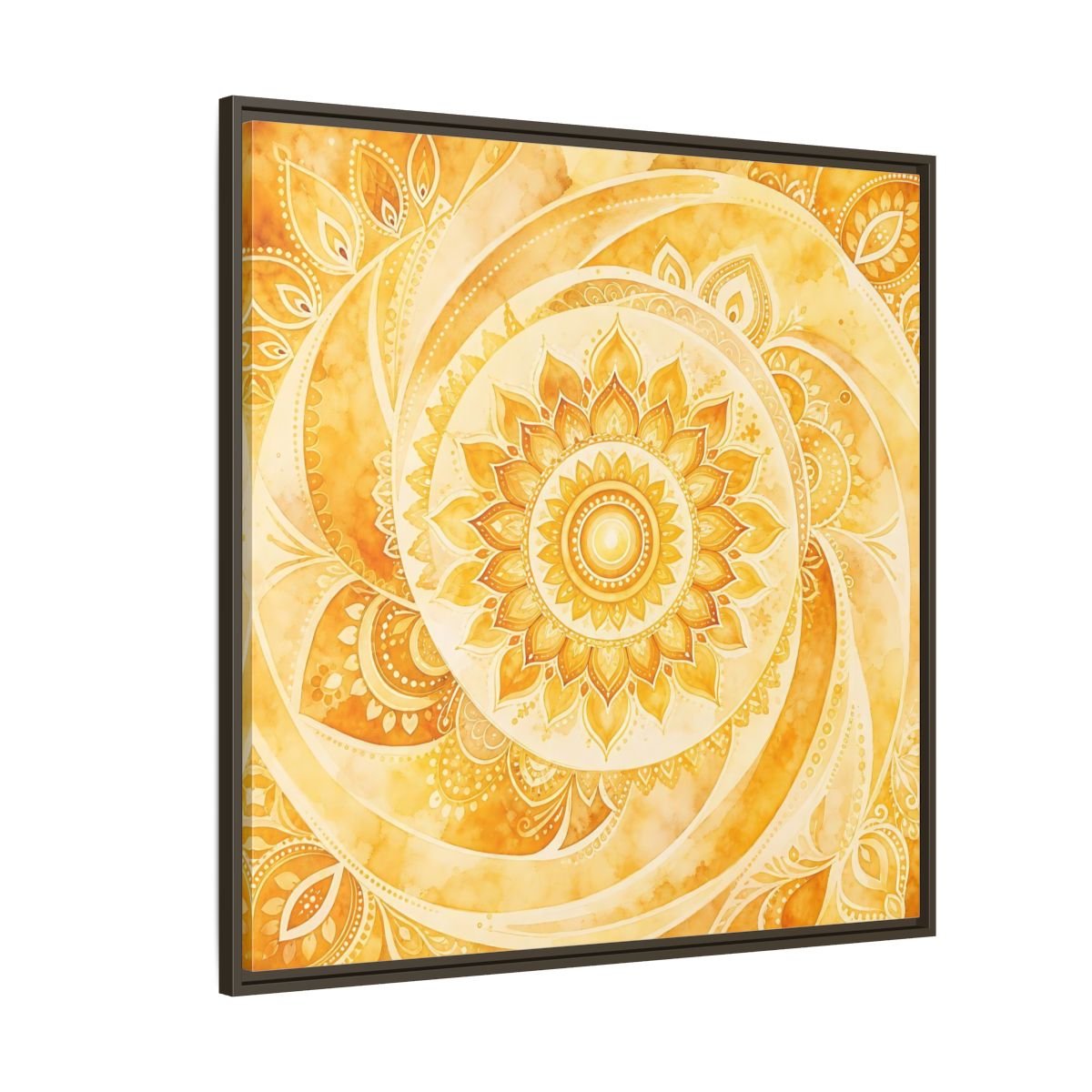Abstract Mandala Golden Yellow Framed Canvas Print – Living Room, Above Couch - YesArtYes