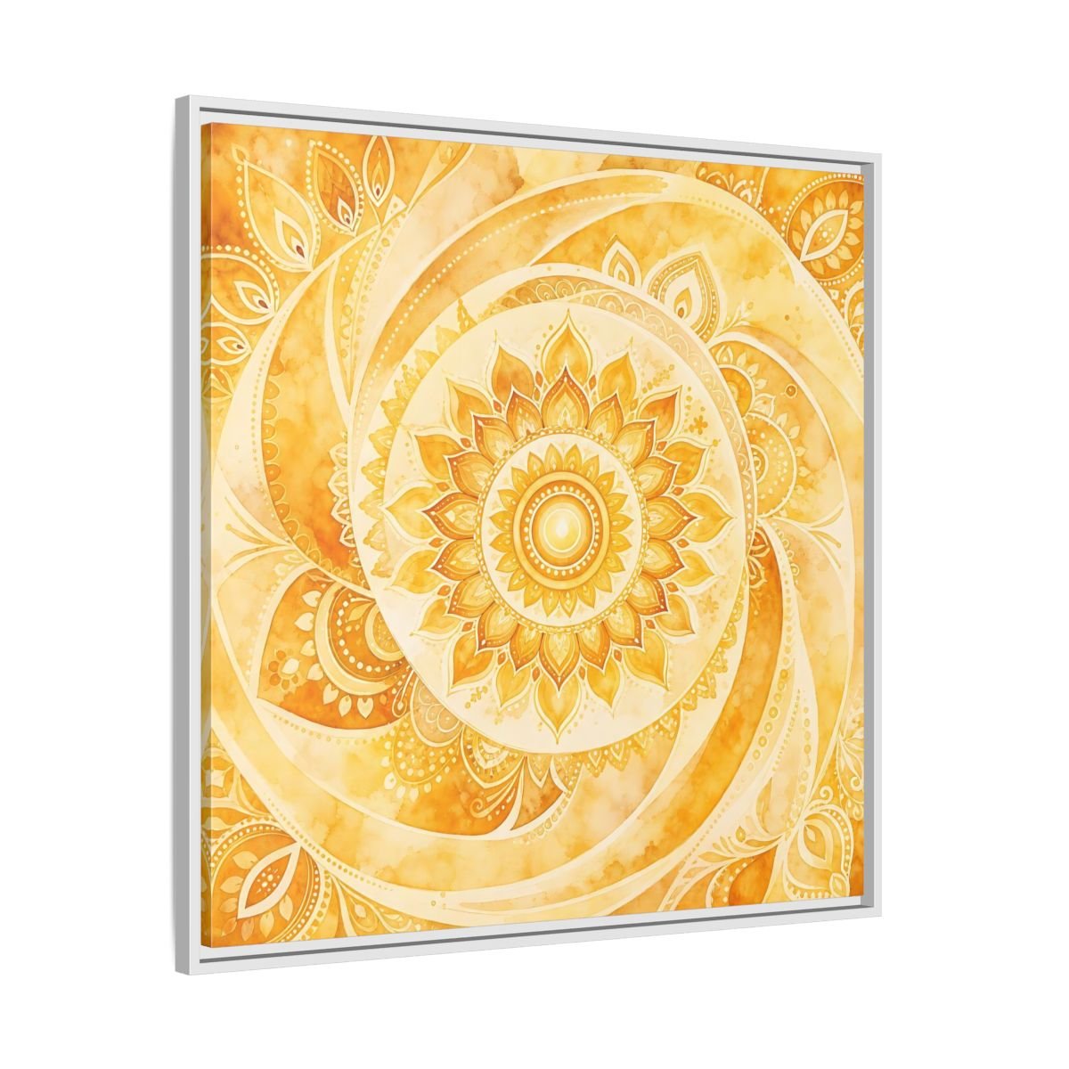 Abstract Mandala Golden Yellow Framed Canvas Print – Living Room, Above Couch - YesArtYes