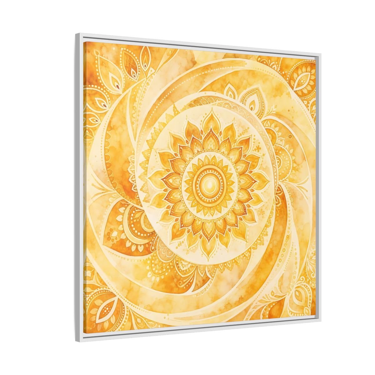 Abstract Mandala Golden Yellow Framed Canvas Print – Living Room, Above Couch - YesArtYes