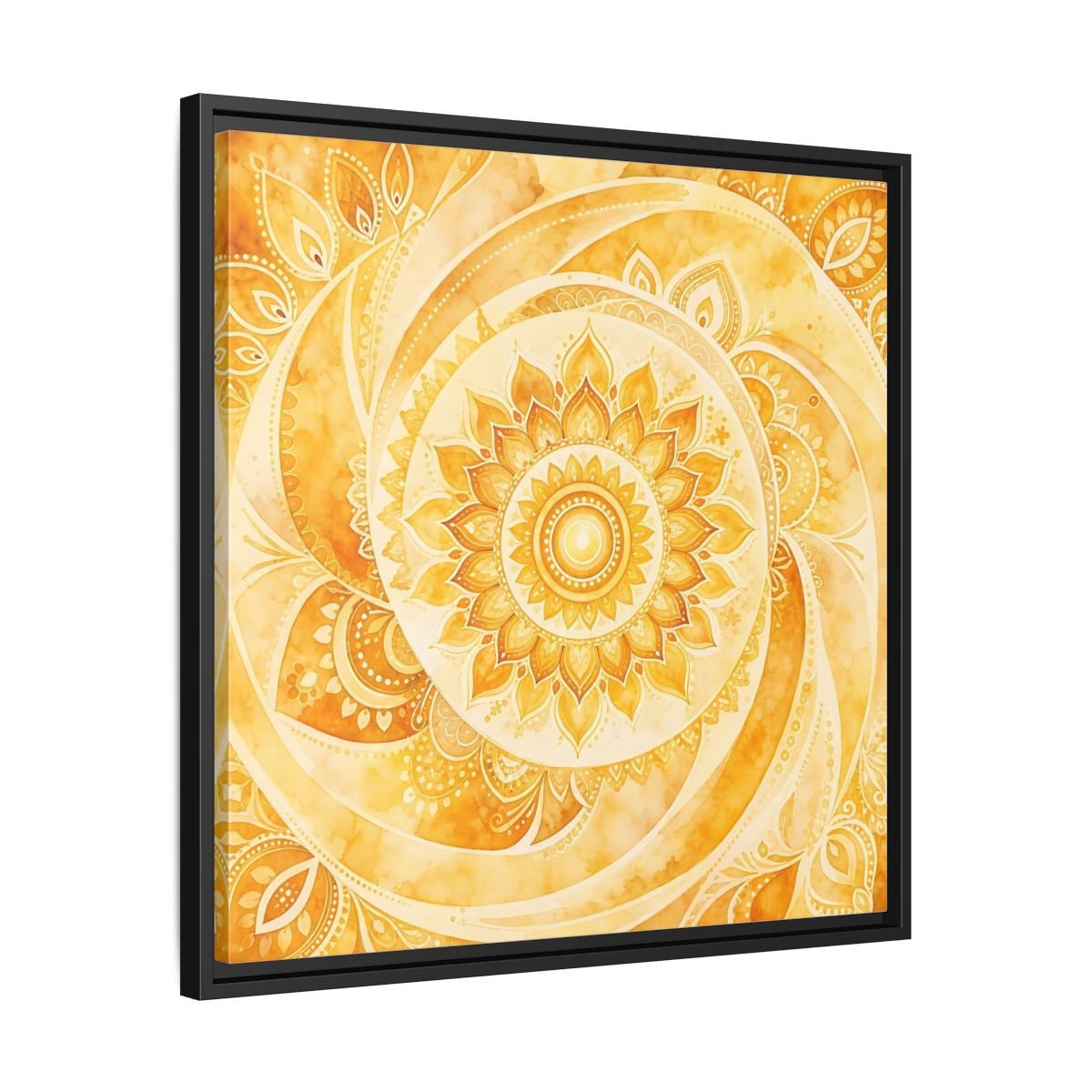 Abstract Mandala Golden Yellow Framed Canvas Print – Living Room, Above Couch - YesArtYes