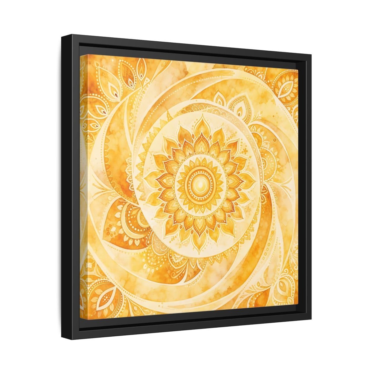 Abstract Mandala Golden Yellow Framed Canvas Print – Living Room, Above Couch - YesArtYes