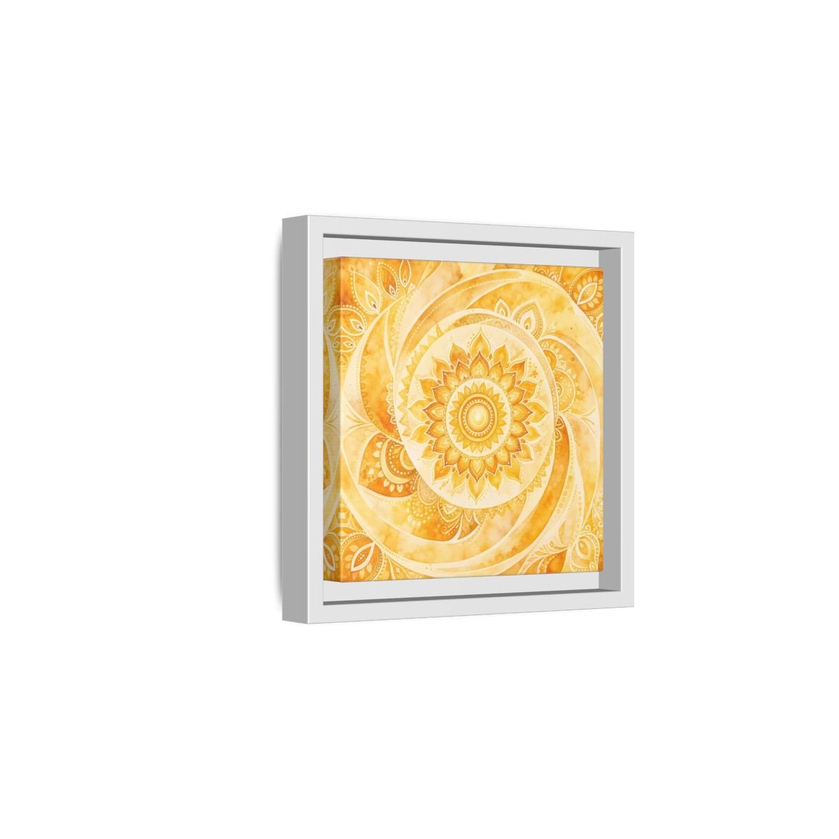Abstract Mandala Golden Yellow Framed Canvas Print – Living Room, Above Couch - YesArtYes