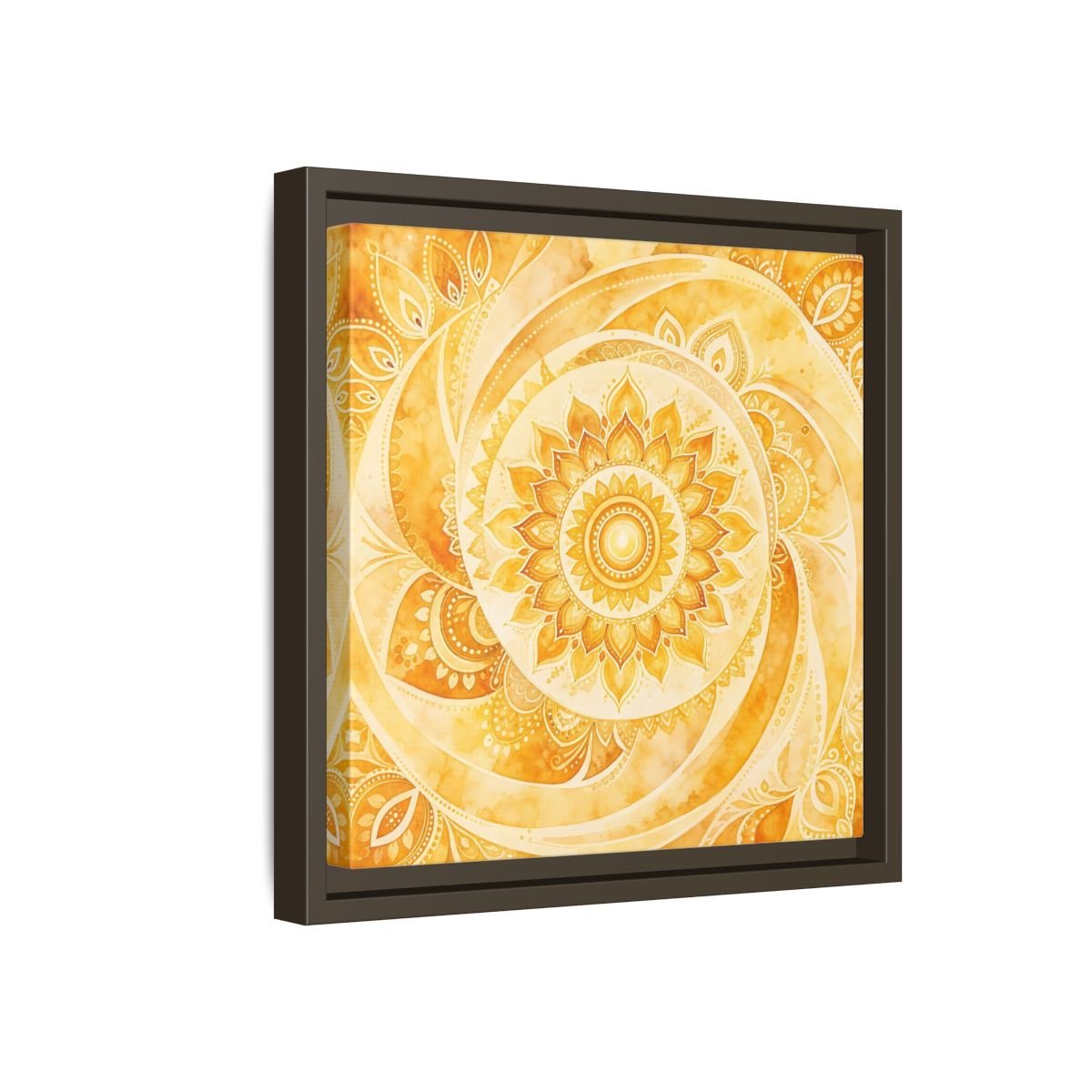 Abstract Mandala Golden Yellow Framed Canvas Print – Living Room, Above Couch - YesArtYes
