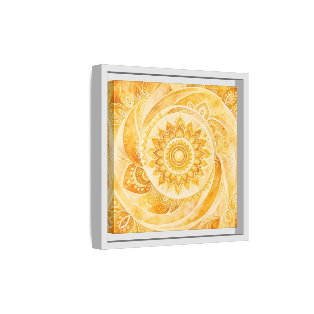 Abstract Mandala Golden Yellow Framed Canvas Print – Living Room, Above Couch - YesArtYes
