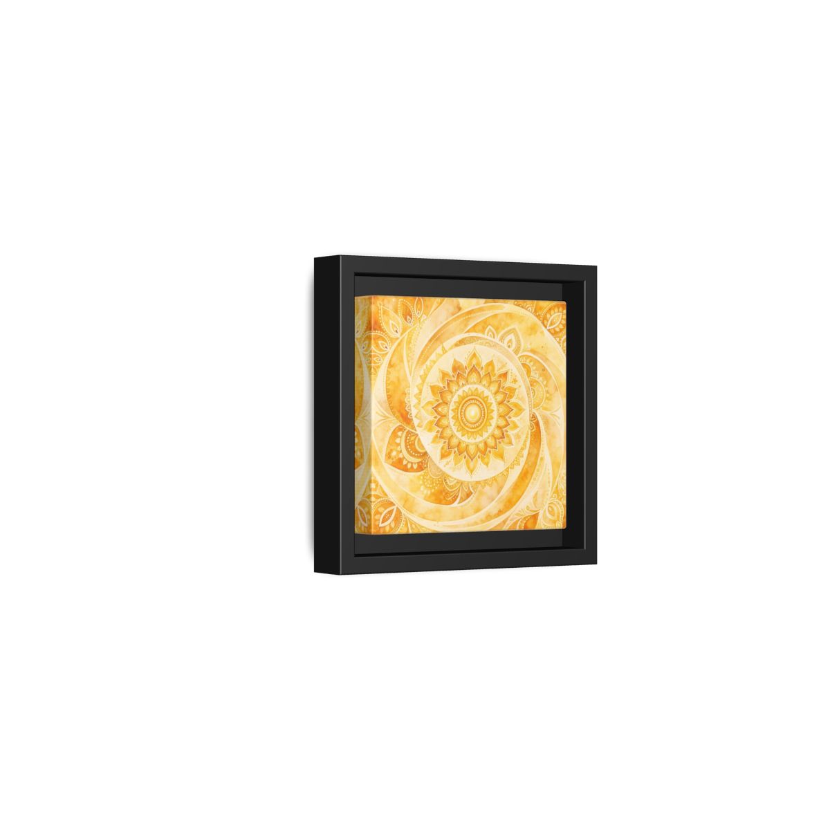 Side Mockup 24. Abstract Mandala Golden Yellow Mandala shown as framed canvas print