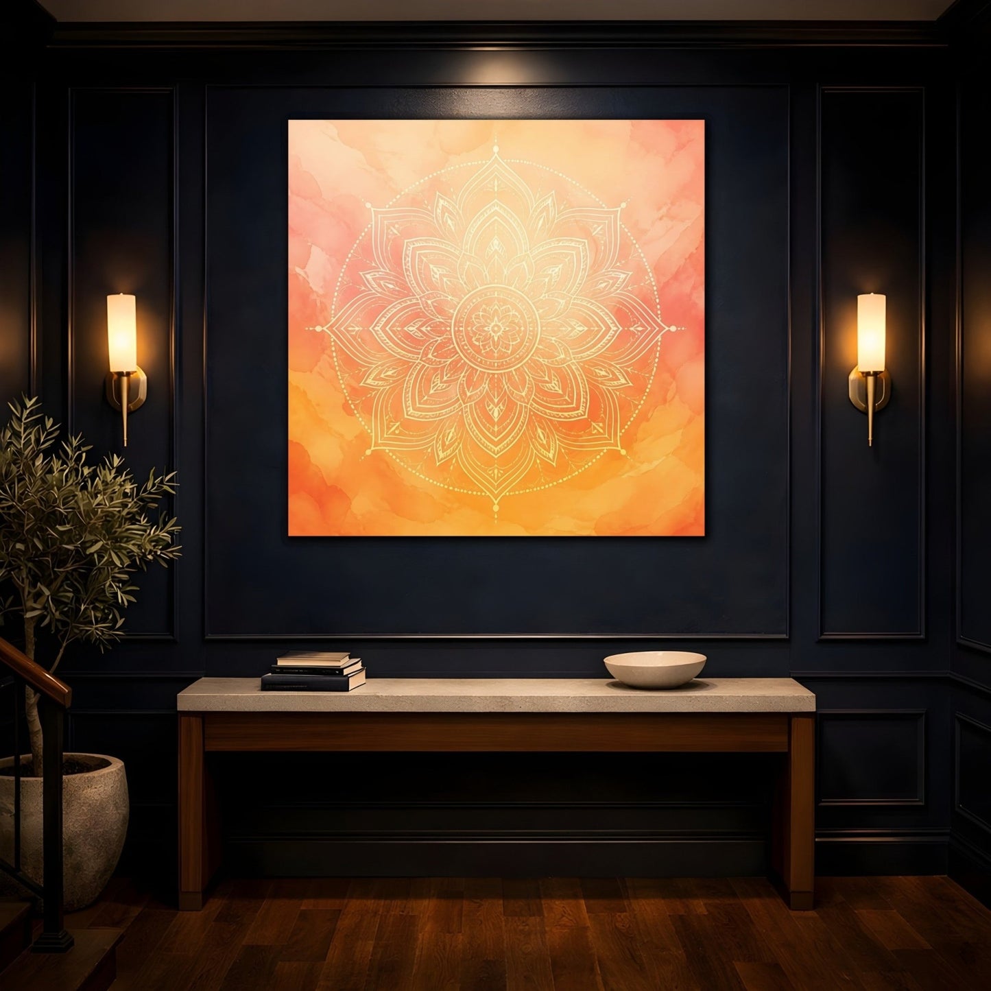 Abstract Mandala Orange Canvas Print Wall Art – Living Room Decor, Above Console Table - YesArtYes