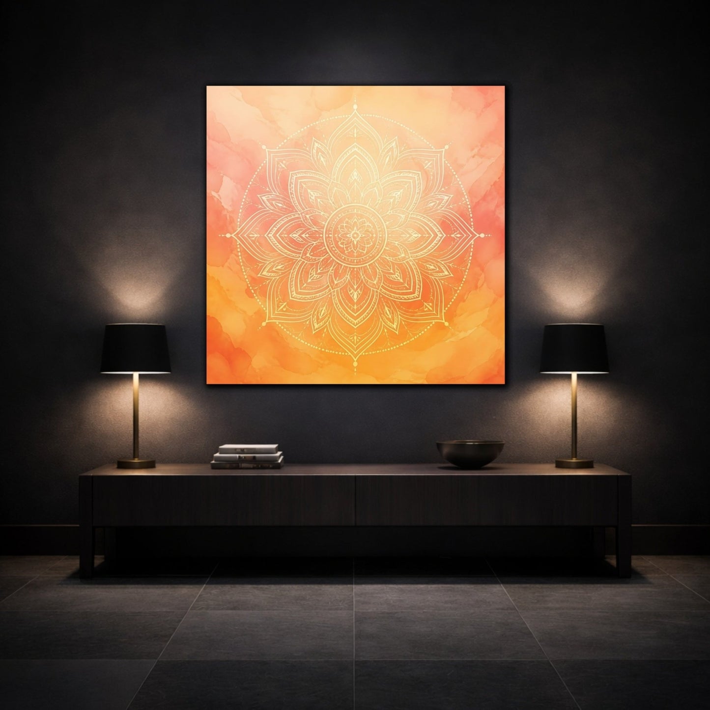 Abstract Mandala Orange Canvas Print Wall Art – Living Room Decor, Above Console Table - YesArtYes