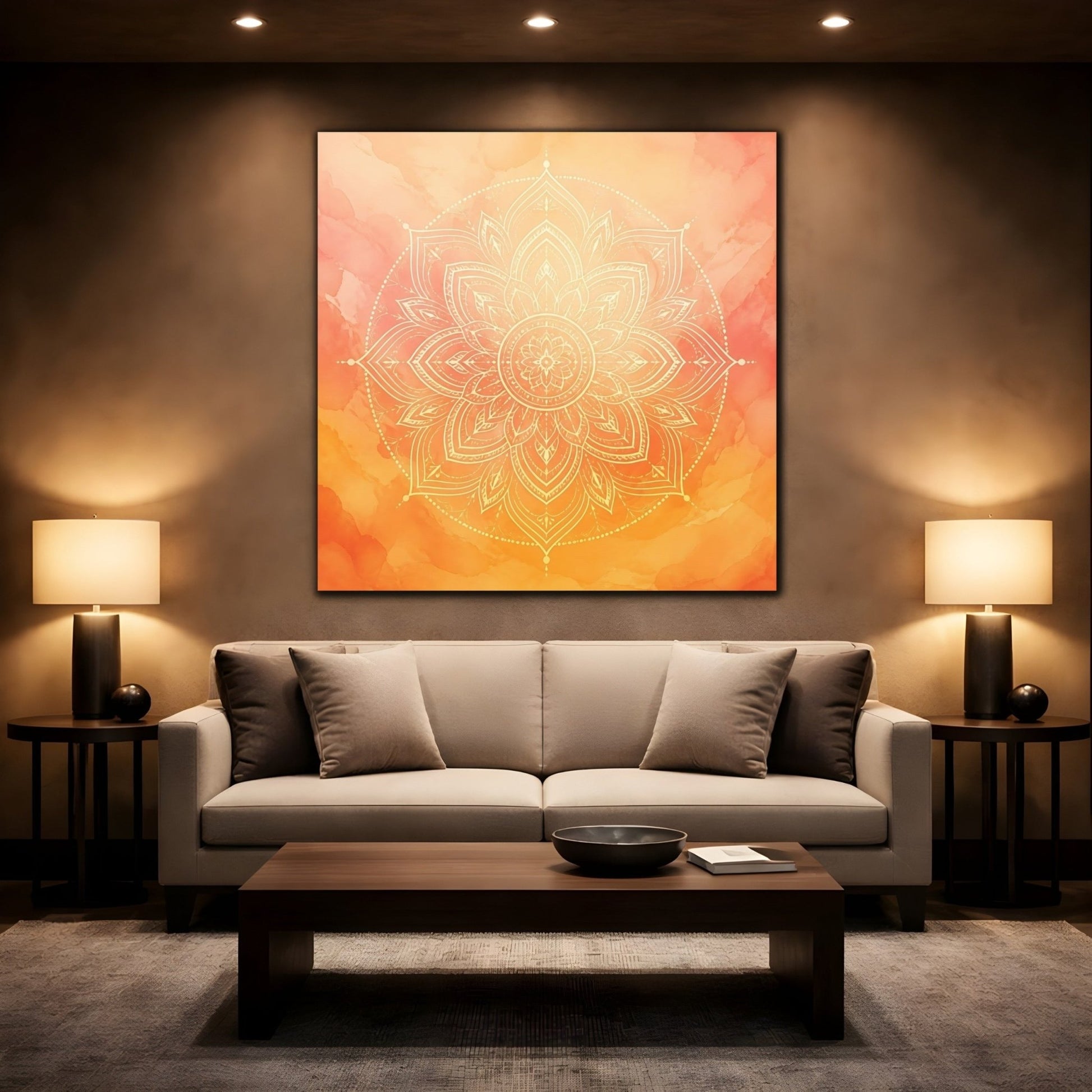 Abstract Mandala Orange Canvas Print Wall Art – Living Room Decor, Above Console Table - YesArtYes
