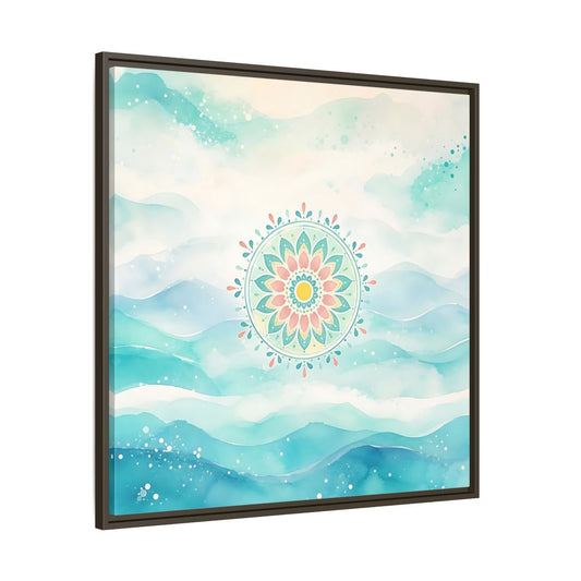 Abstract Mandala Teal Framed Canvas Print Wall Art – watercolor Living Room, Above Couch - YesArtYes