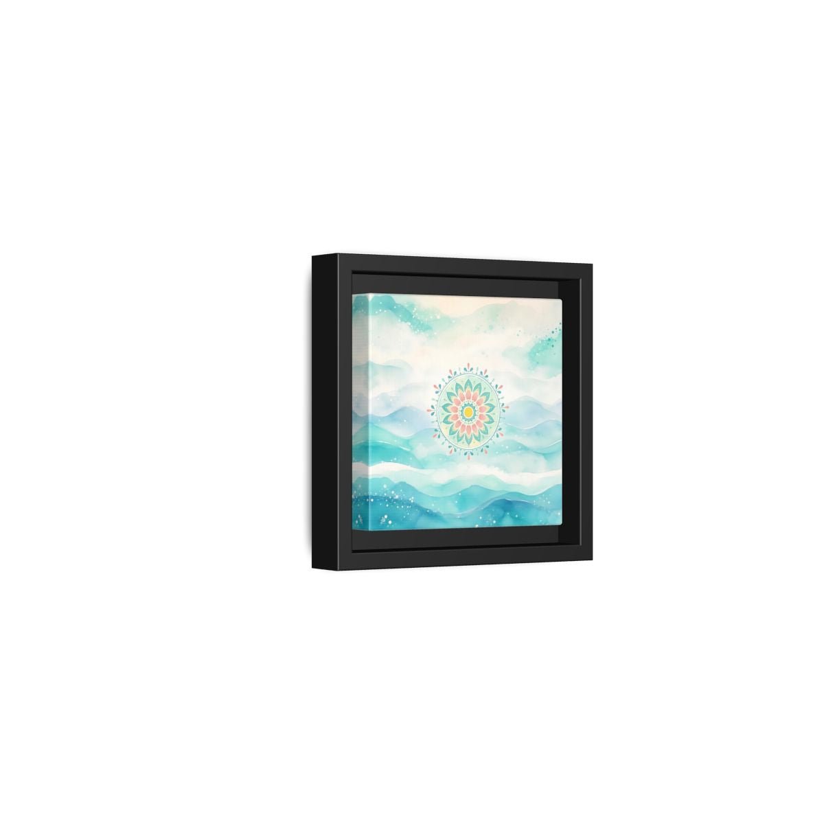 Abstract Mandala Teal Framed Canvas Print Wall Art – watercolor Living Room, Above Couch - YesArtYes