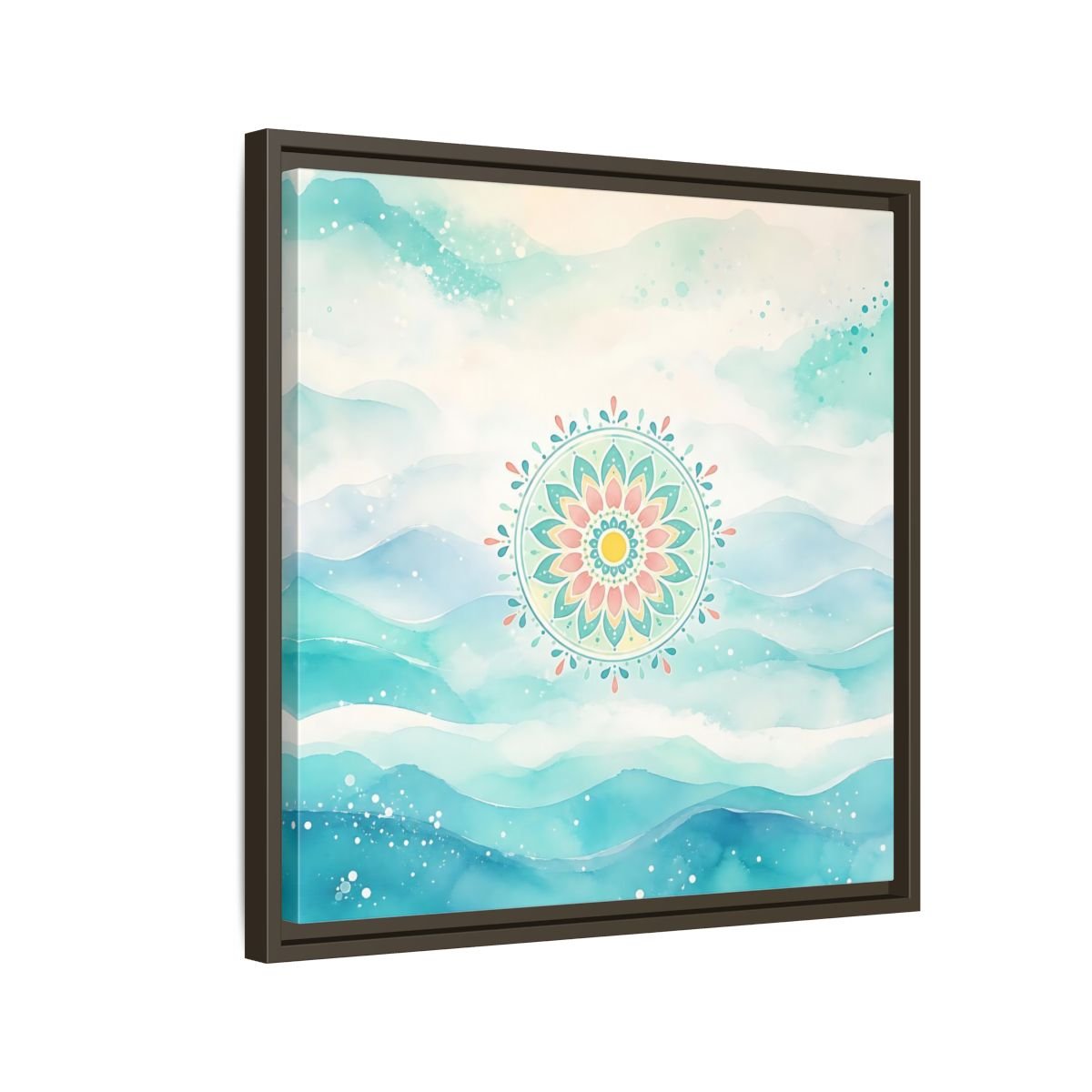 Abstract Mandala Teal Framed Canvas Print Wall Art – watercolor Living Room, Above Couch - YesArtYes