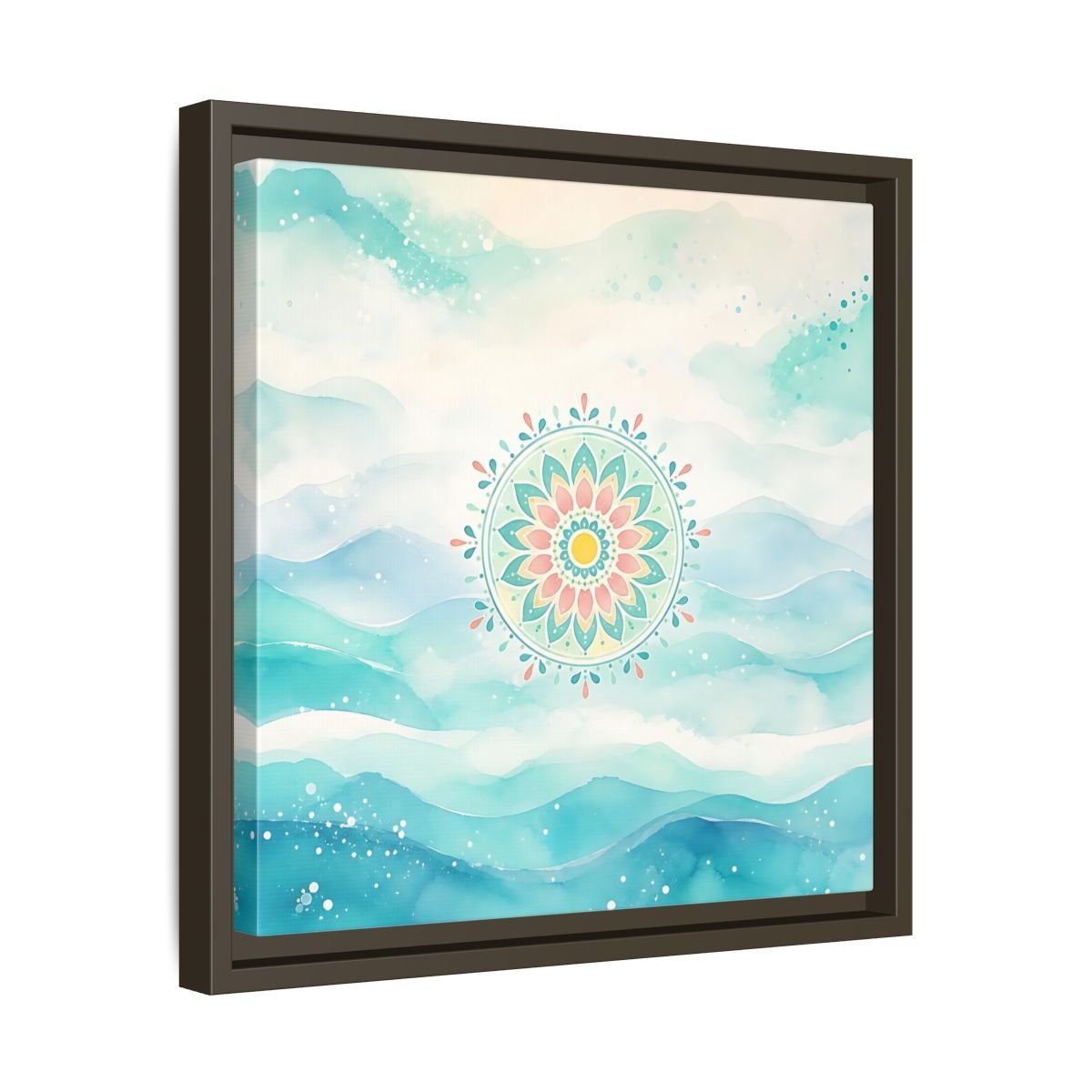 Abstract Mandala Teal Framed Canvas Print Wall Art – watercolor Living Room, Above Couch - YesArtYes