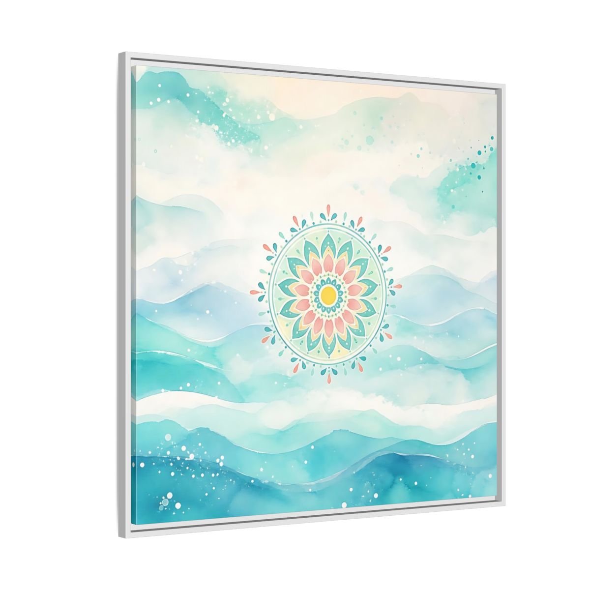 Abstract Mandala Teal Framed Canvas Print Wall Art – watercolor Living Room, Above Couch - YesArtYes