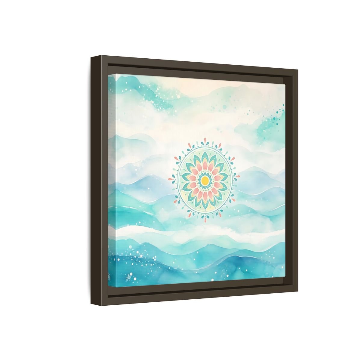 Abstract Mandala Teal Framed Canvas Print Wall Art – watercolor Living Room, Above Couch - YesArtYes