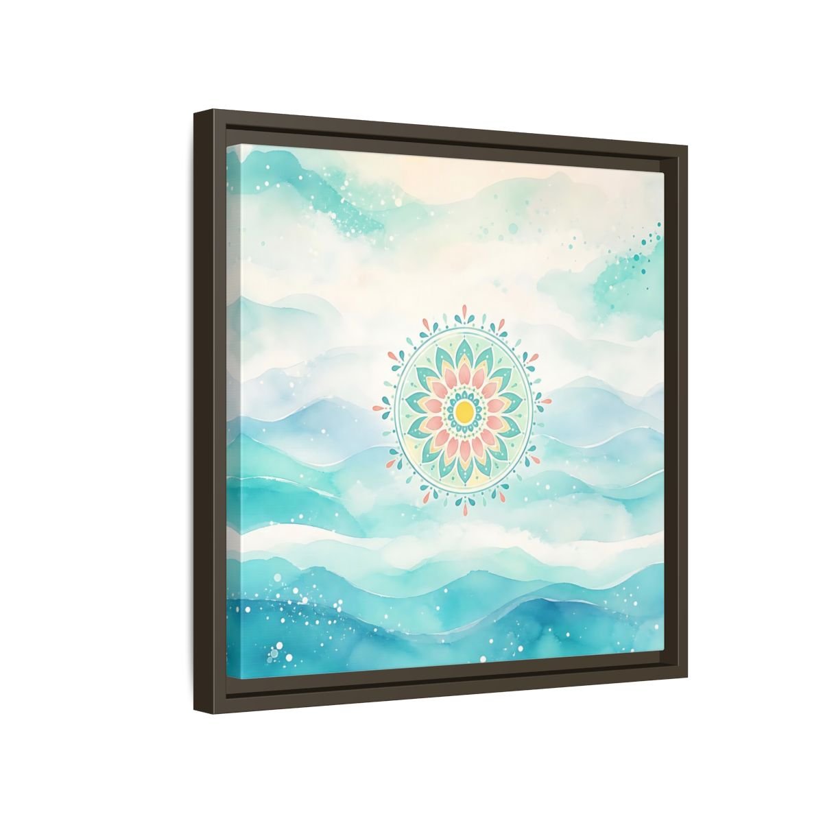 Abstract Mandala Teal Framed Canvas Print Wall Art – watercolor Living Room, Above Couch - YesArtYes