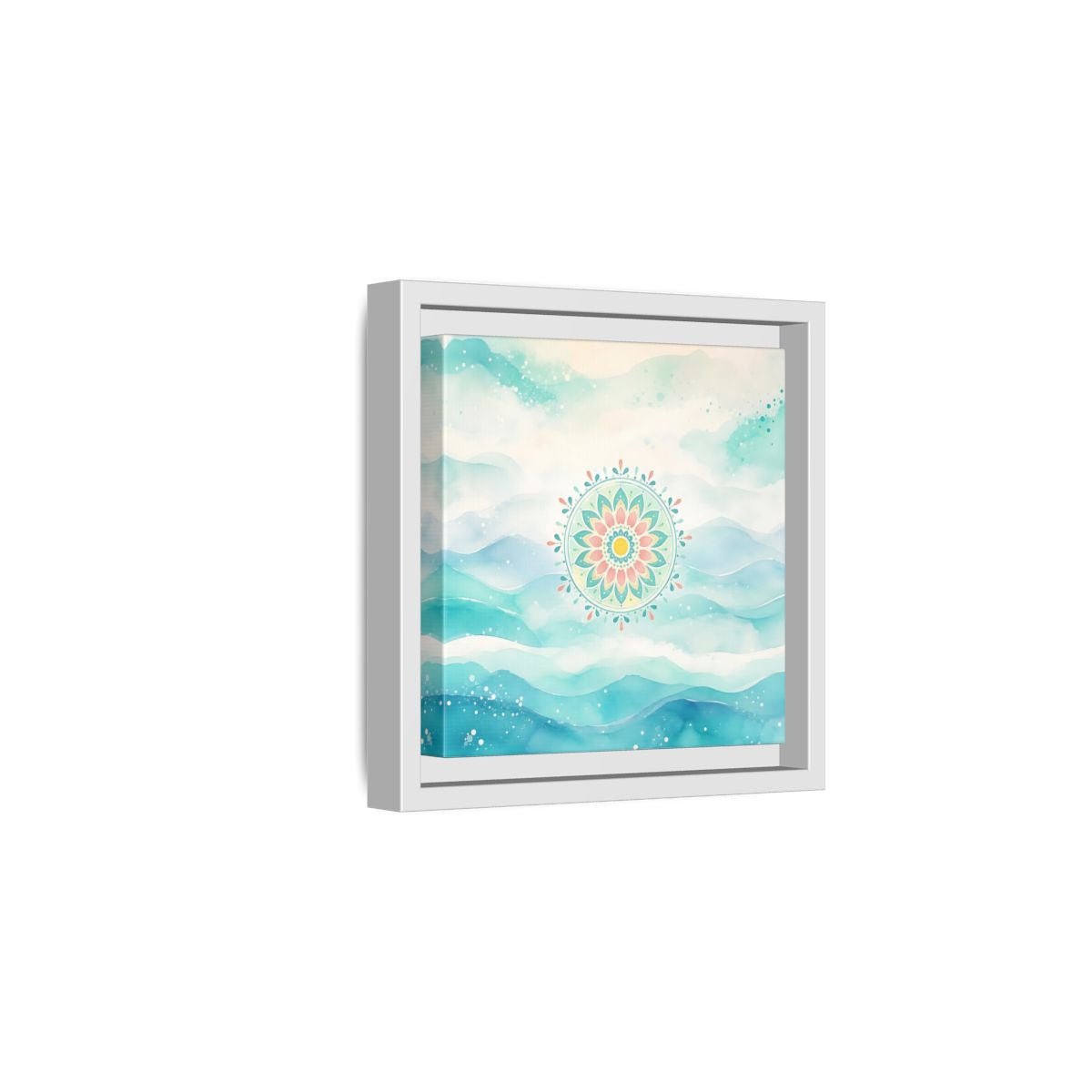 Abstract Mandala Teal Framed Canvas Print Wall Art – watercolor Living Room, Above Couch - YesArtYes