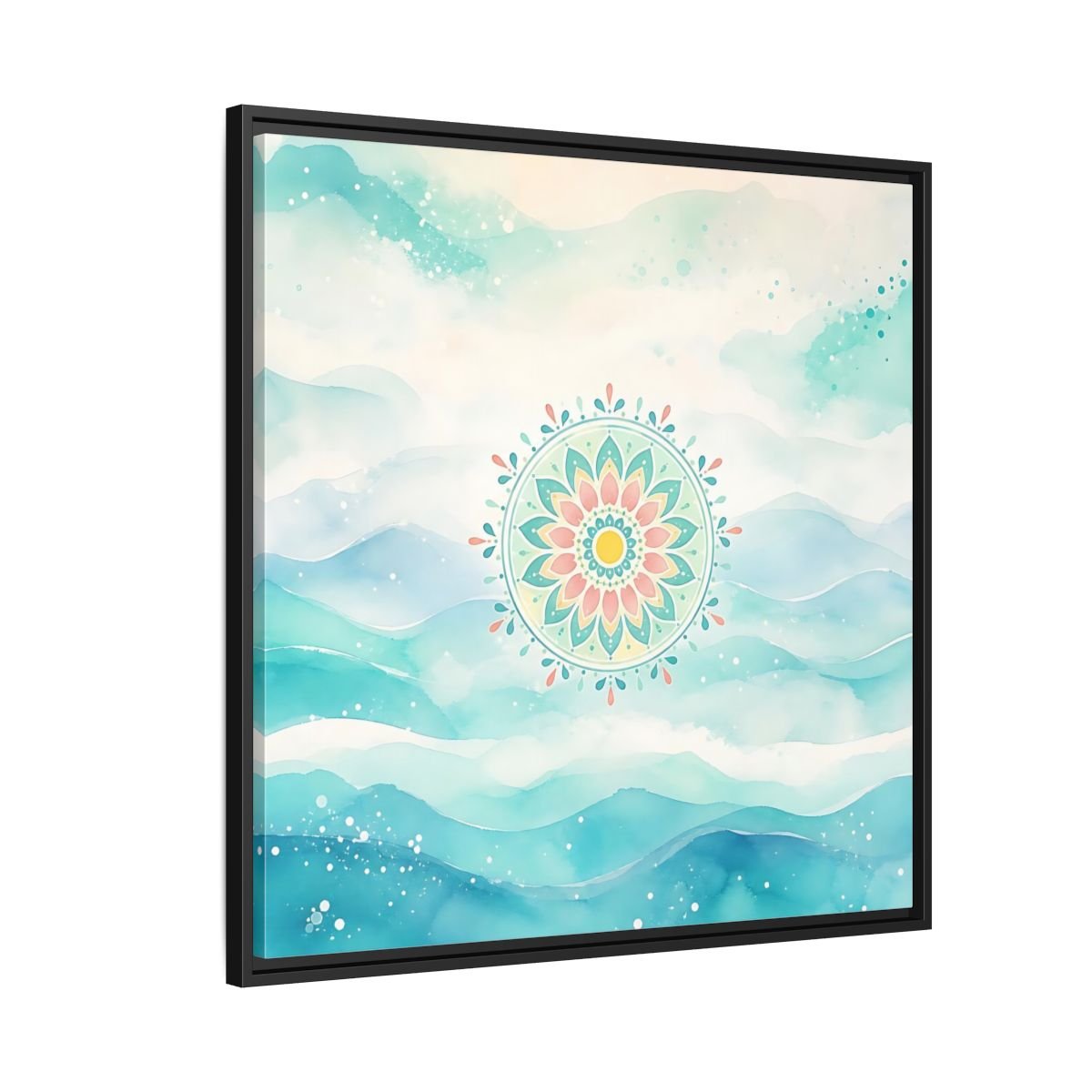 Abstract Mandala Teal Framed Canvas Print Wall Art – watercolor Living Room, Above Couch - YesArtYes
